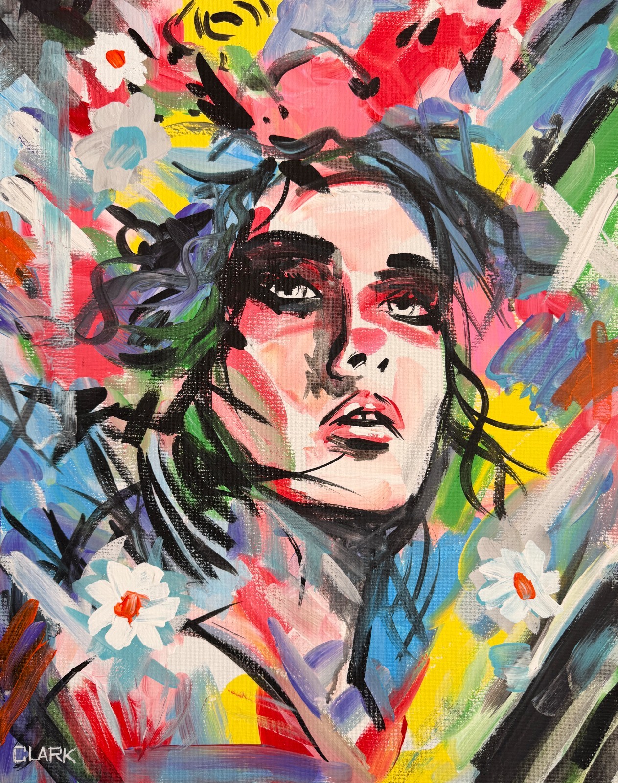 Striking Abstract Female Portrait – 20×16″ Acrylic Painting On Stretched Canvas