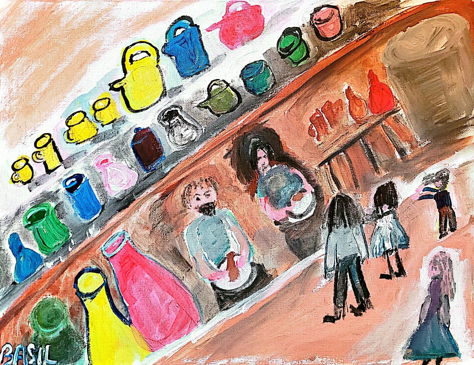 Pottery Market Contemporary Expressionist Original Painting