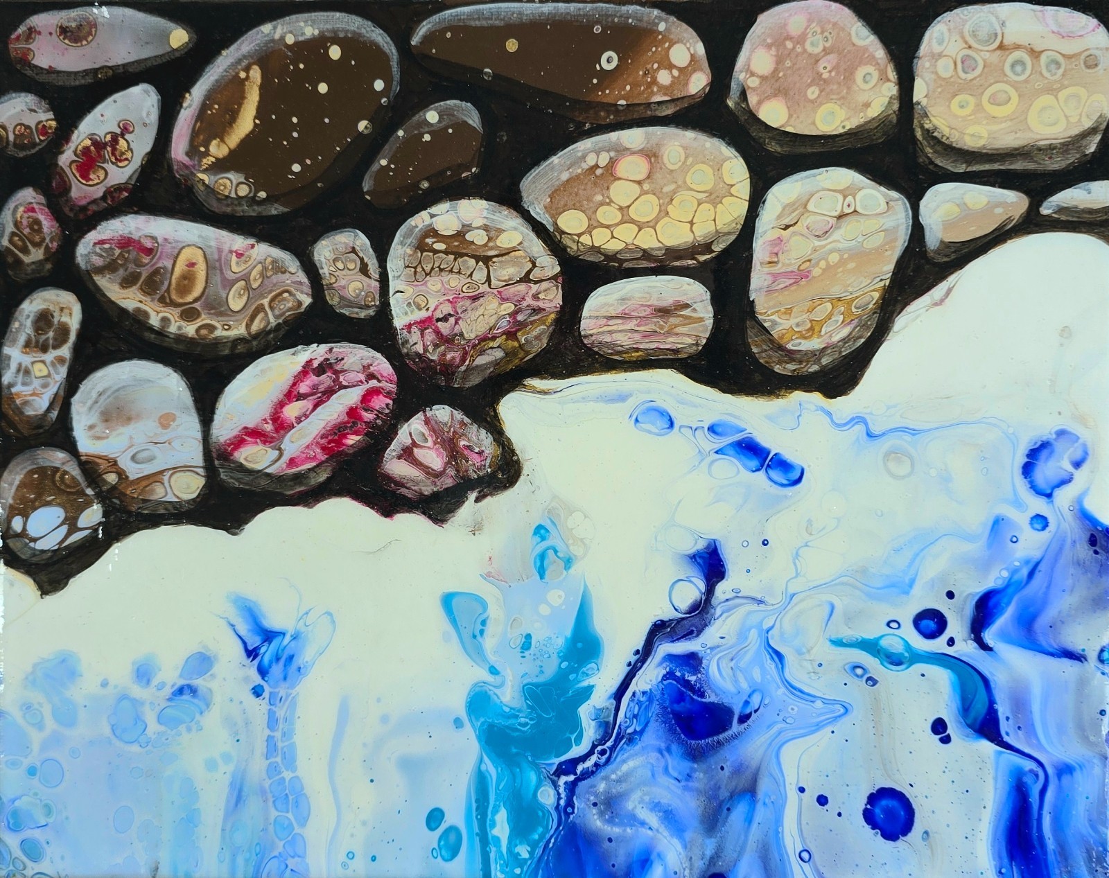 Beach Sea Acrylic Picture 24×30 cm Stones Landscape Painting on Canvas