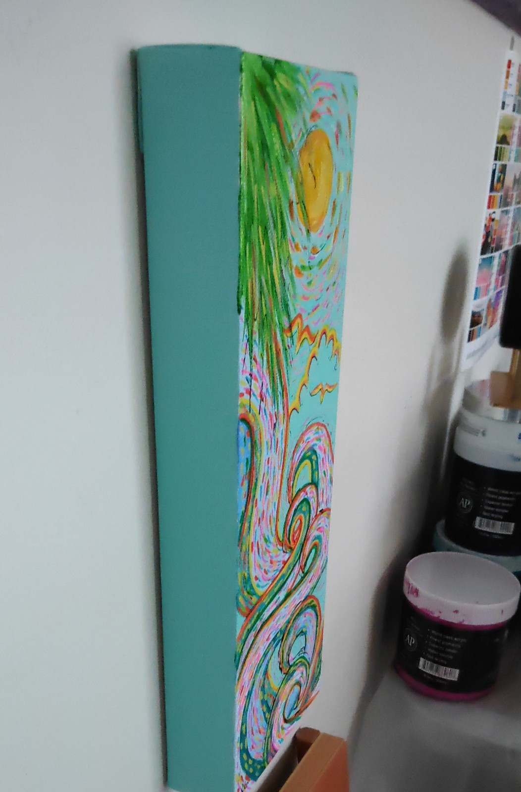 Original Expressionist Tropical Waves 12 x 4 Acrylic Painting