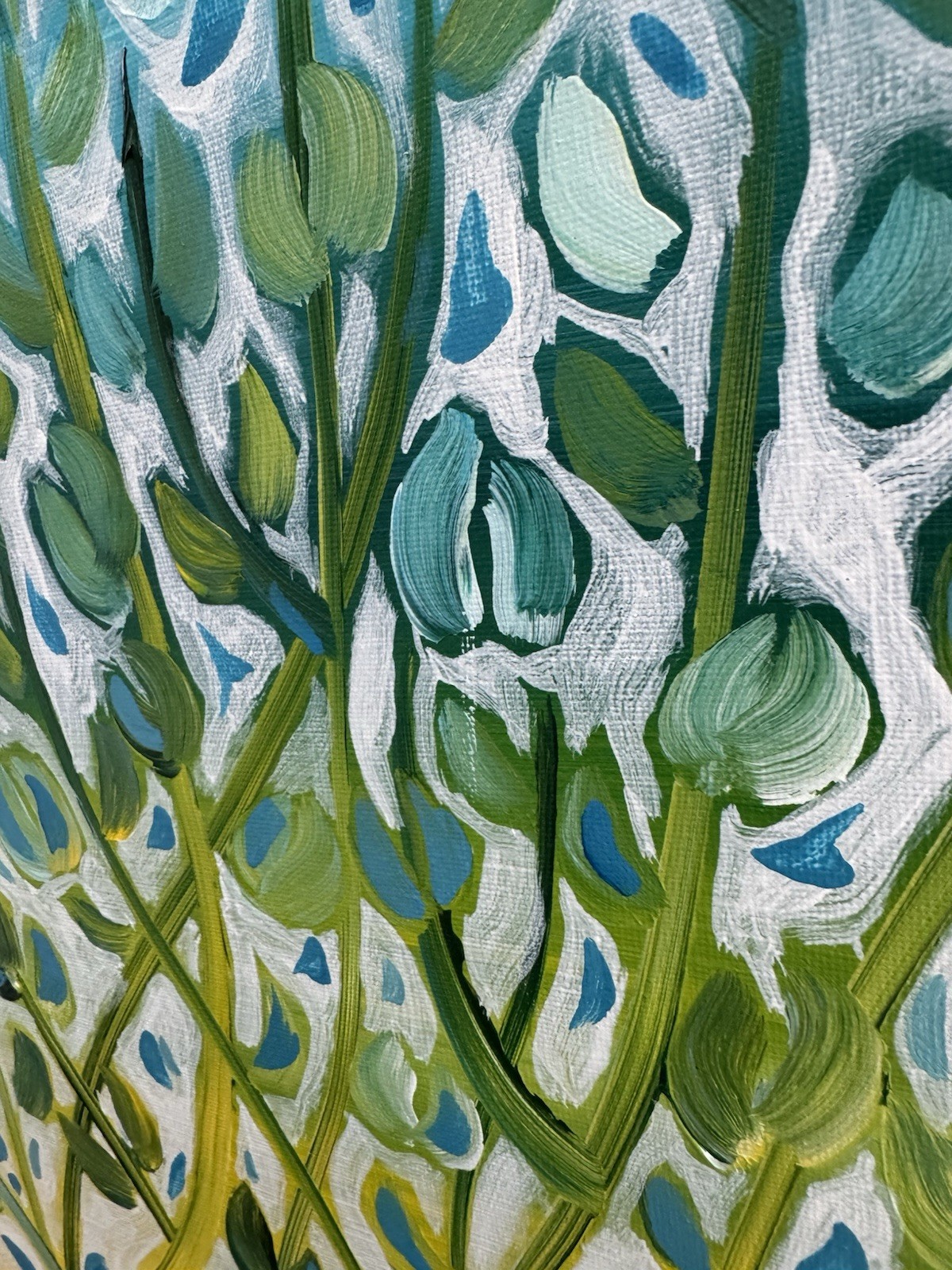 Wildflowers Meadow Blue Sky Original Art Painting Canvas Modern Folk