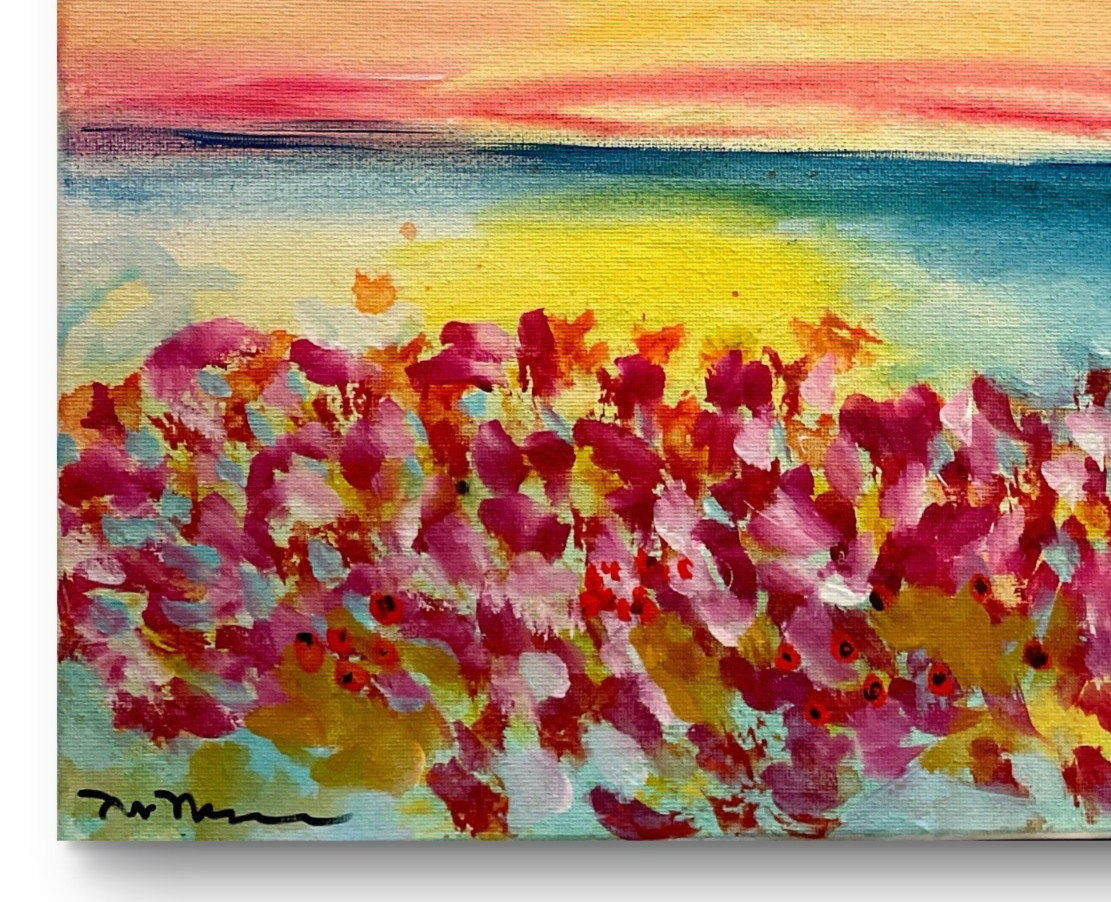 Mary Myers Original Abstract Expressionism 11×14 Sunset Poppies Seascape Signed