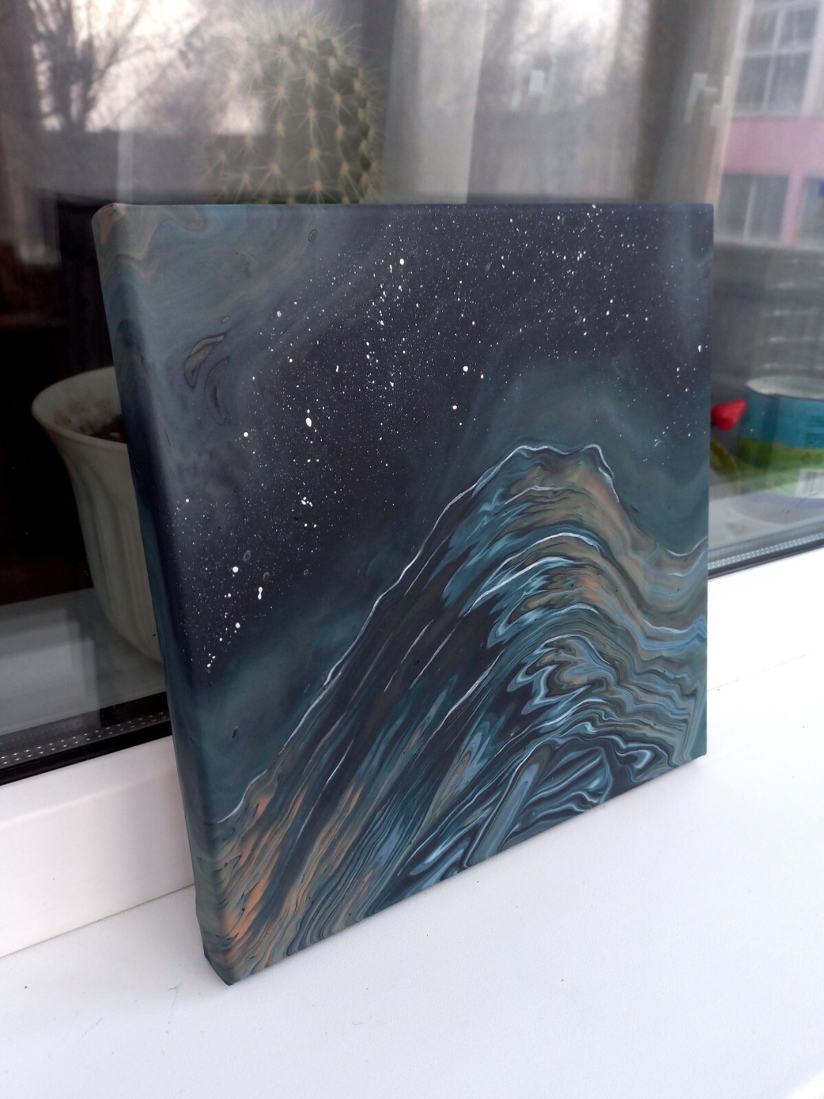 Midnight Ocean Wave Art Deep Teal Calm Coastal Night Original Painting, 10×10