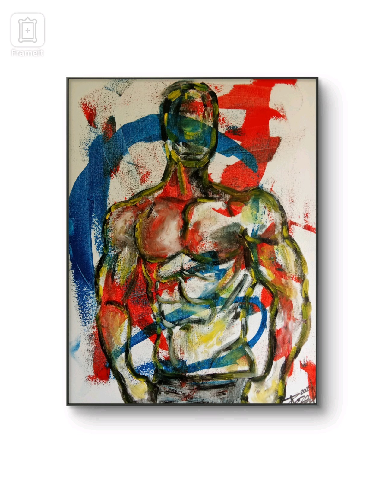 Male Nude Figurative Art on Canvas, Painted Male Torso, Bodybuilding Aesthetics