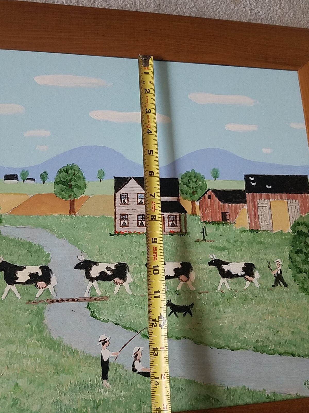 Harold Everett Bayer, Toldeo Ohio painting primitive folk farm landscape cows