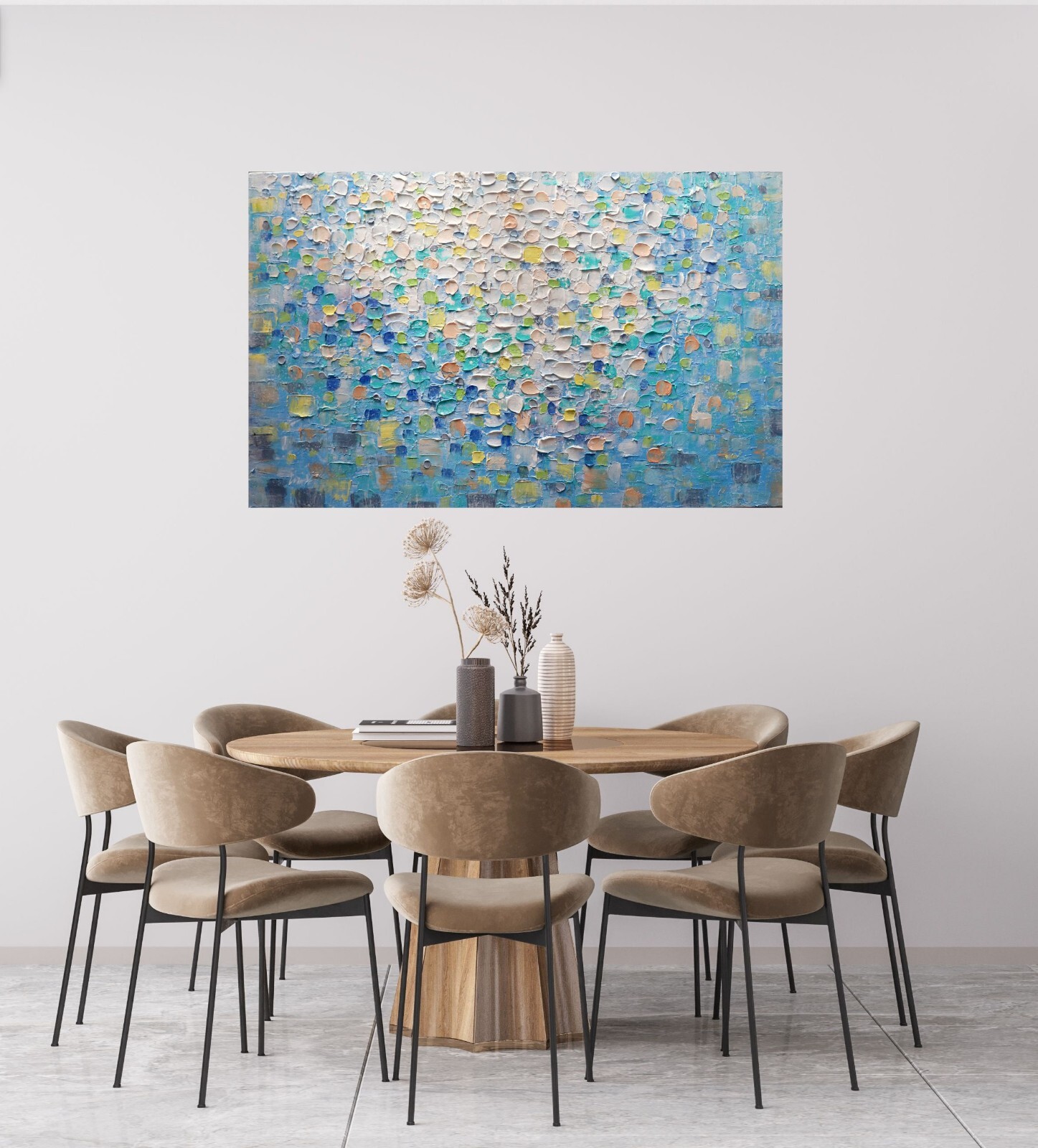 Large Textured Abstract Painting 48×30 Misty Coastal Ocean Water Art Original