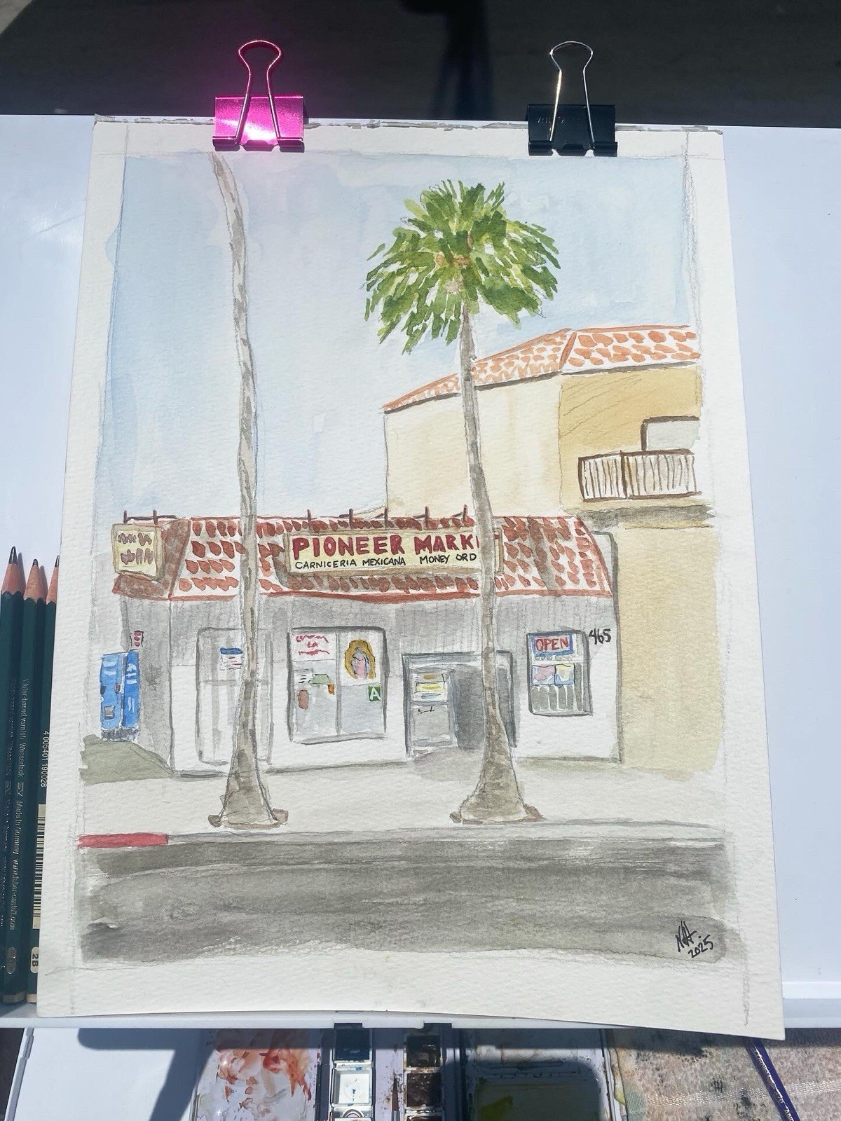 Pinoeer Market , by Nicholas Hagen Original Watercolor 9×12 plein air