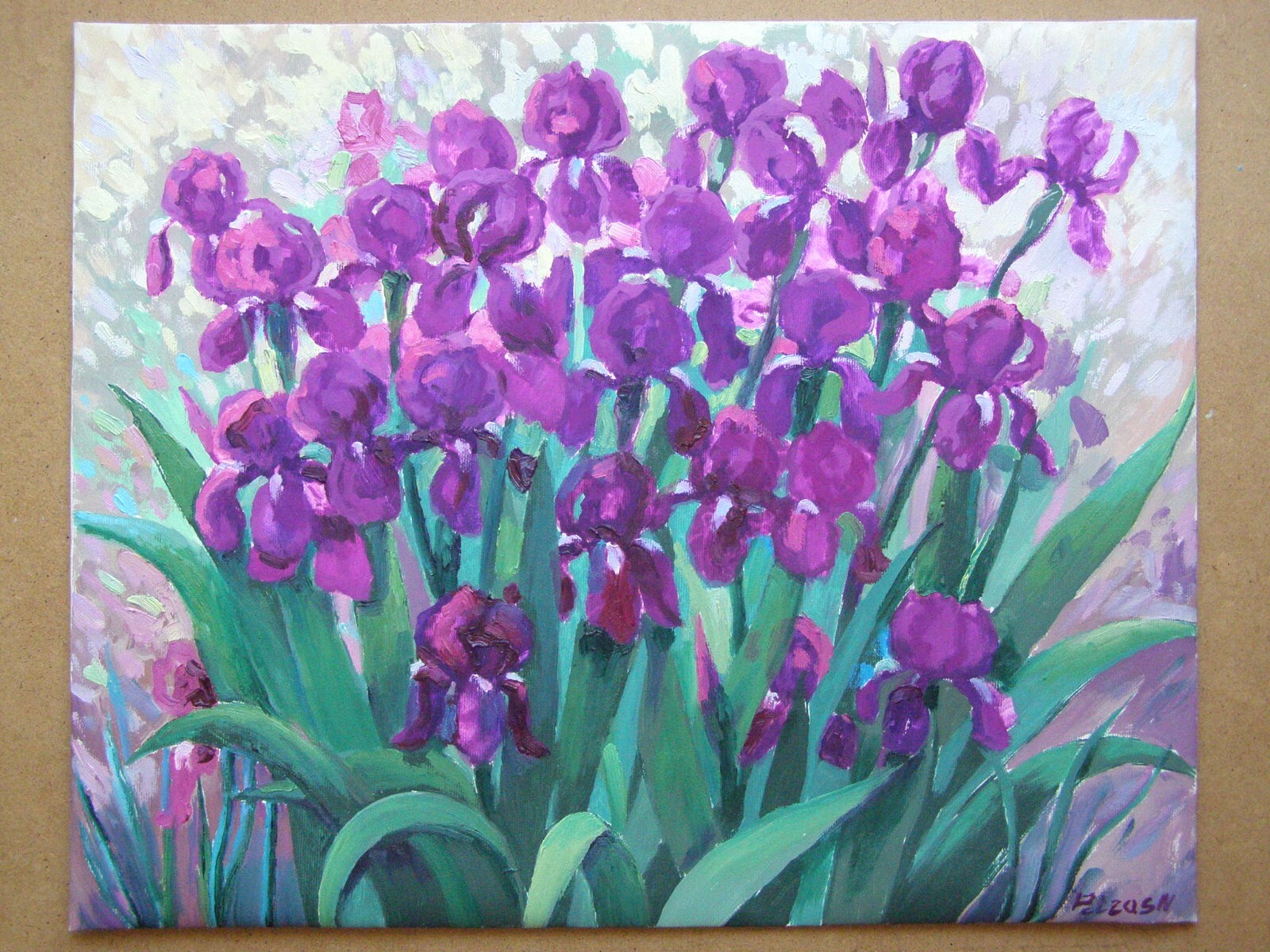 IRISES Flowers Original Oil Stretched Painting Art By Artist