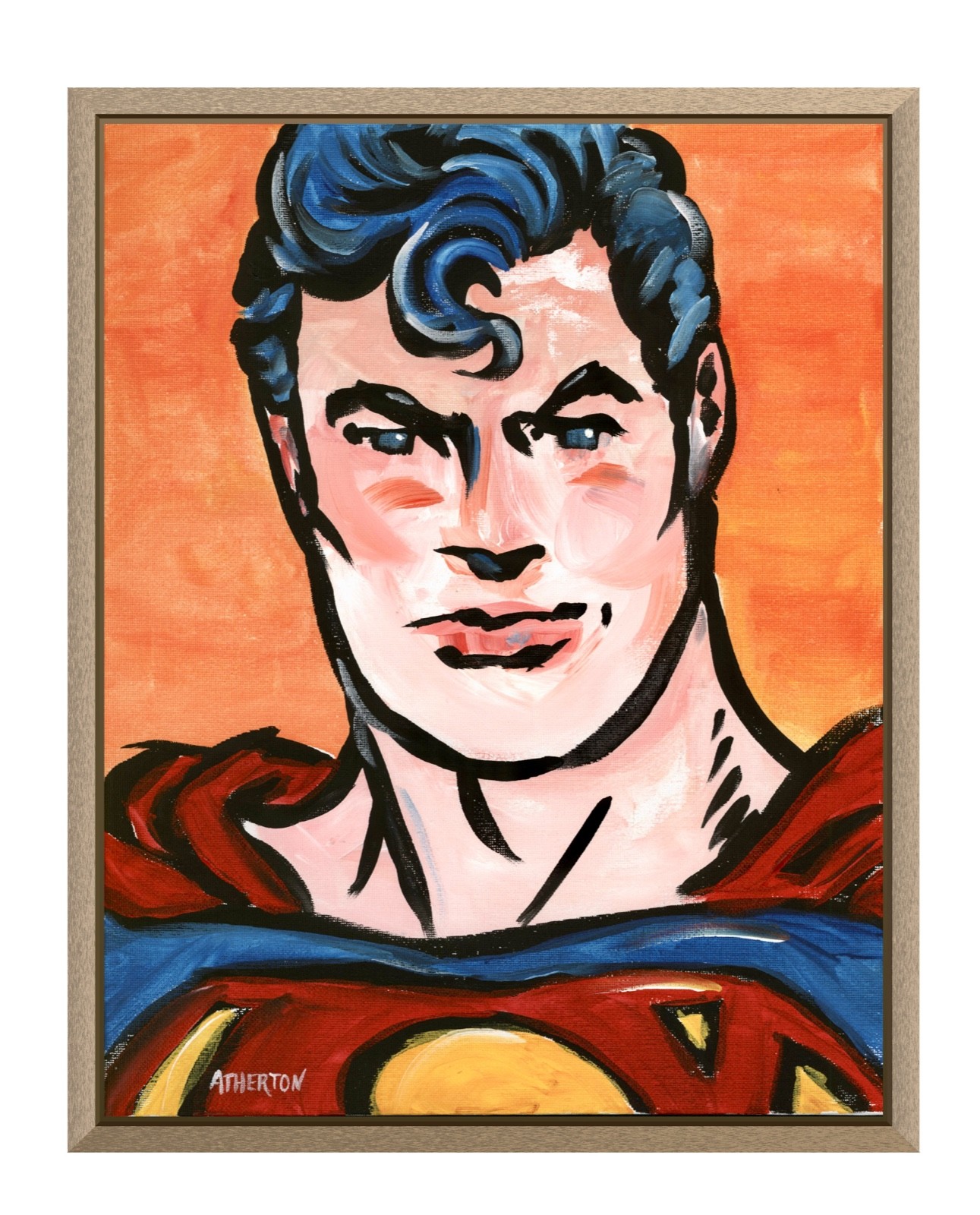 Atherton 11×14 Original Pop Art Comic Painting «Superman portrait» hand signed