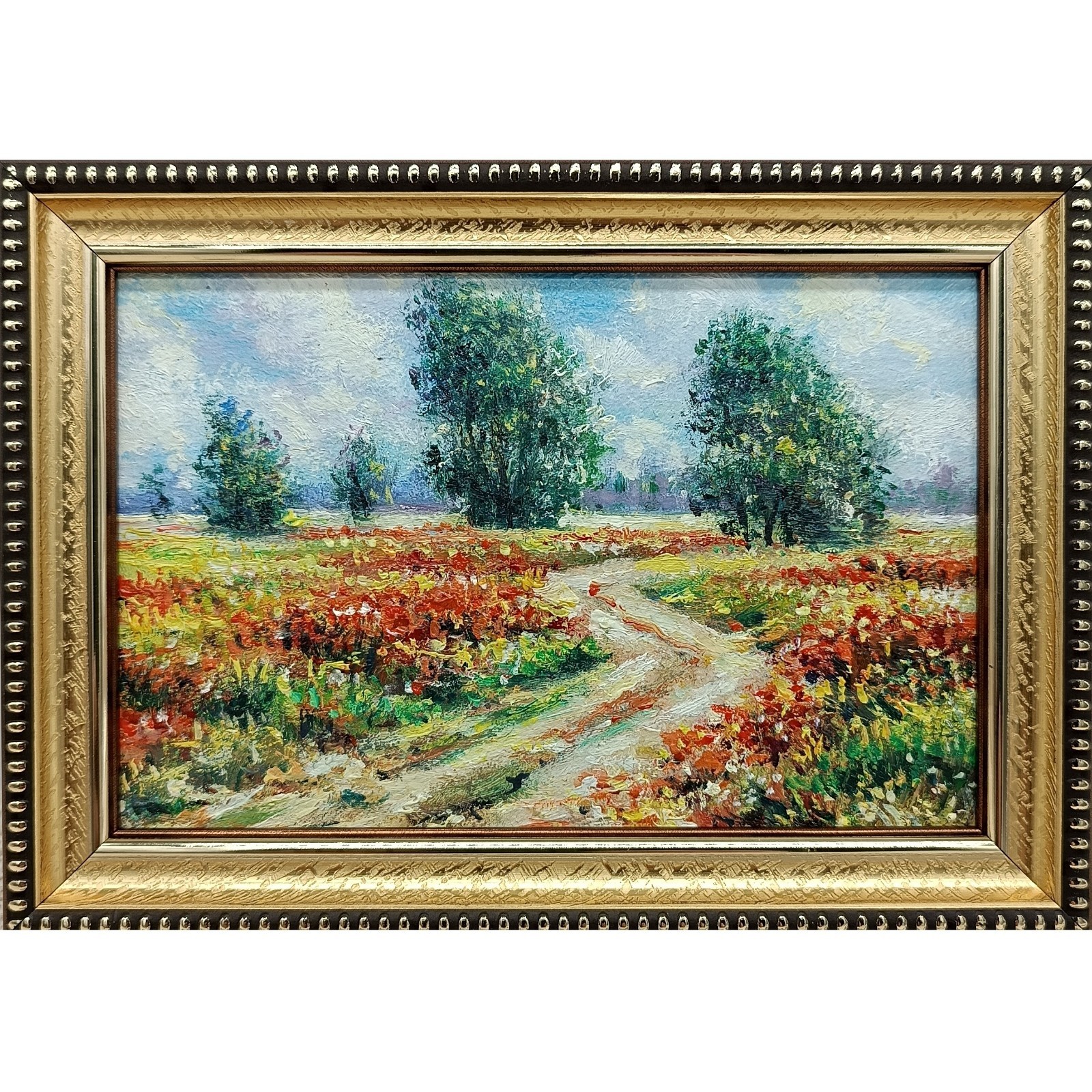 Summer nature Oil painting Original art Country Landscape Flower meadow 4 x 6 in