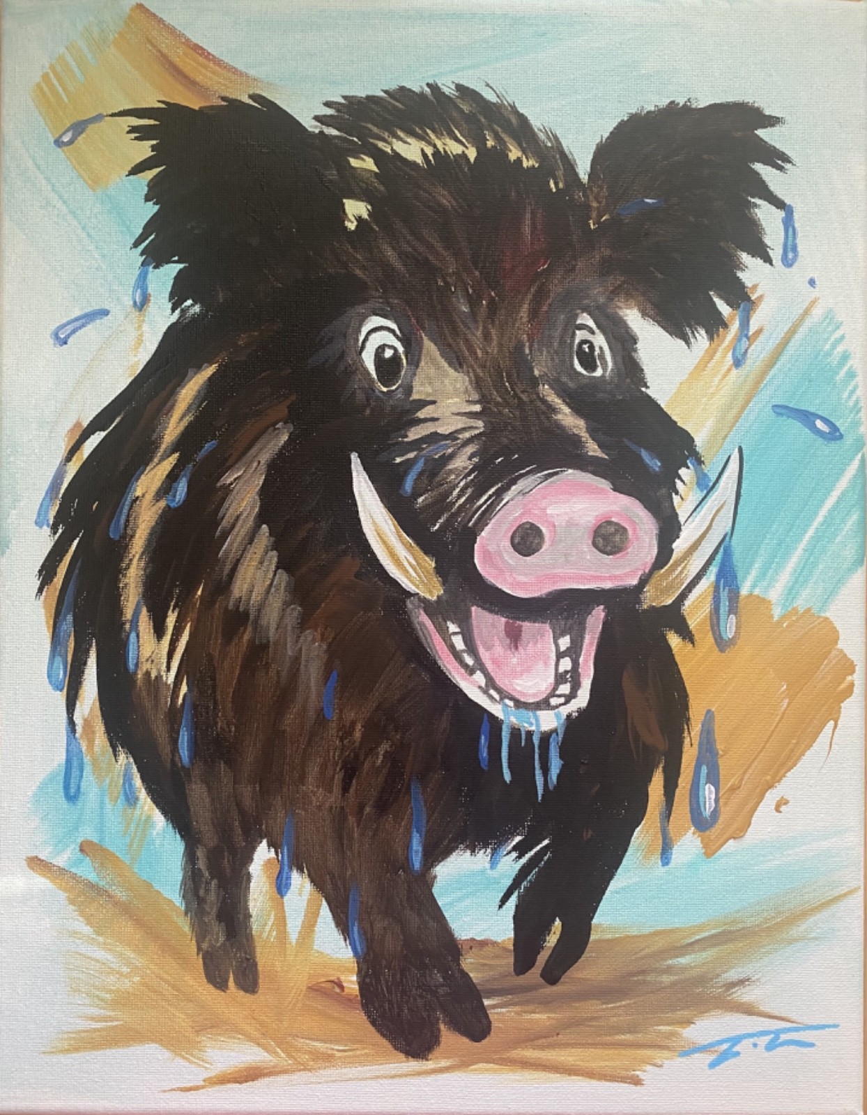 Expressionist Wild Boar Pig Acrylic Original Art 14×11 Canvas