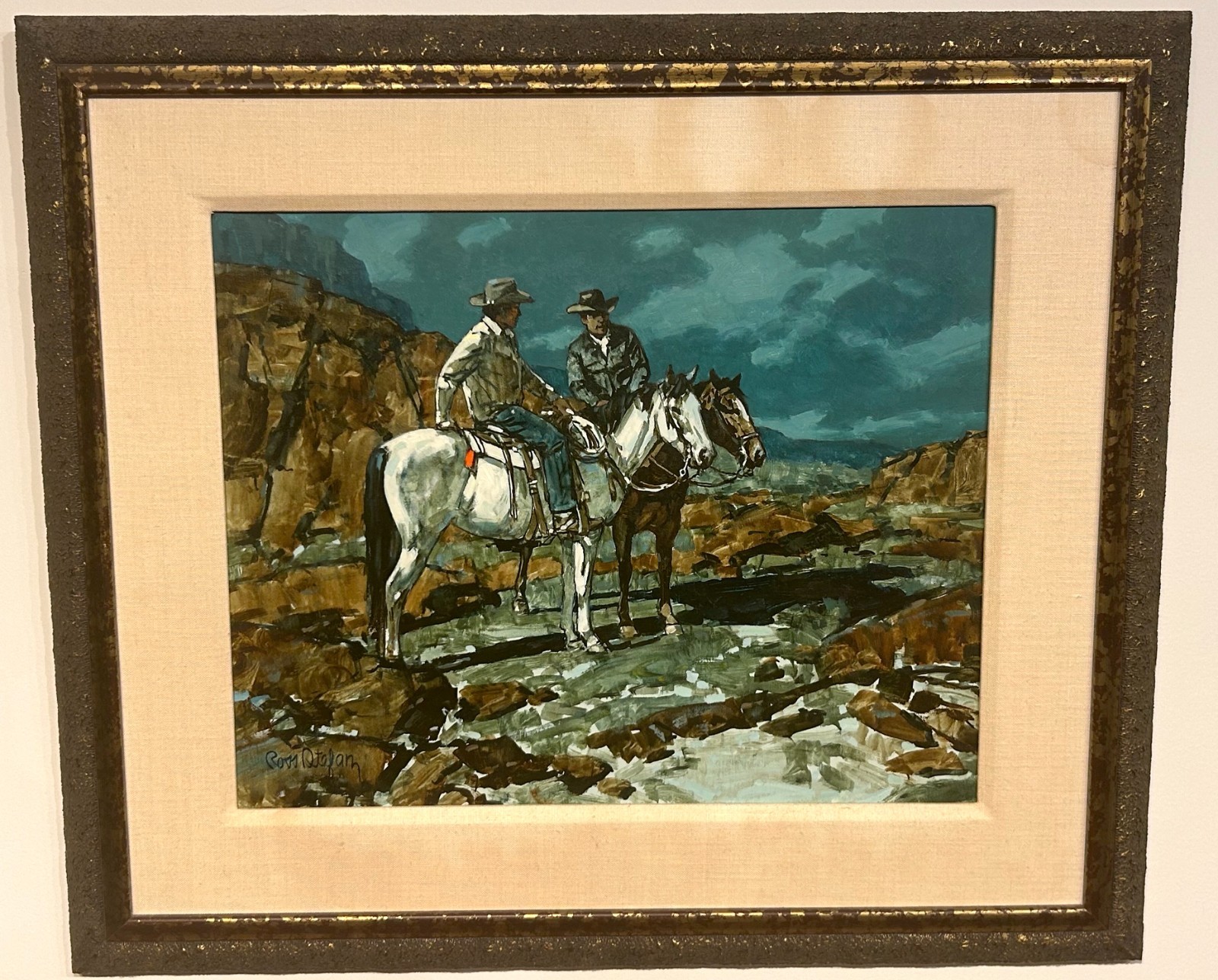 Original Ross Stefan Oil on Canvas «Night Herders» Western Cowboys Painting