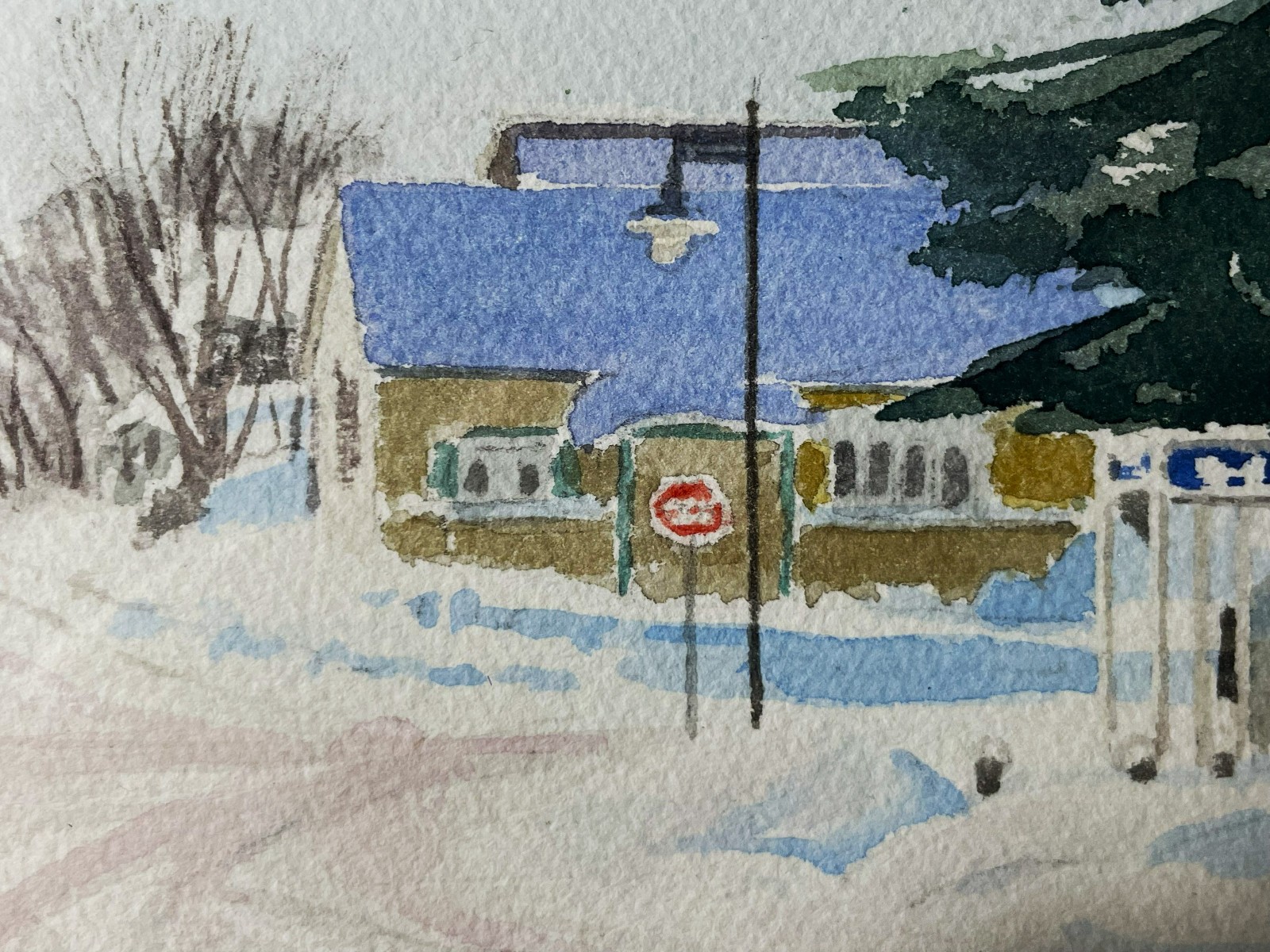 Ken Hanson Canada listd artist Signed Watercolor «Small Town Street» Cigar Store