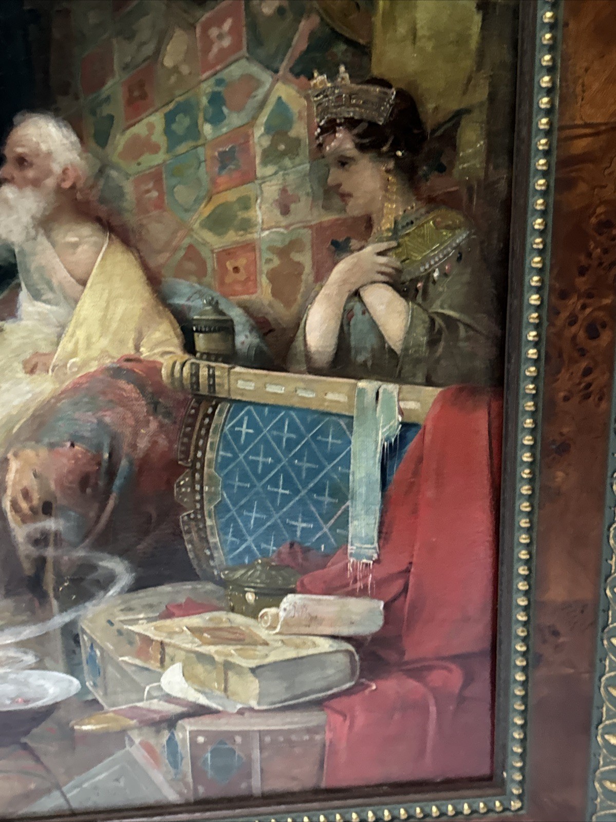 Antique Queen Painting Masterful 19th Century Iconic Interior Oil 1880 Portrait