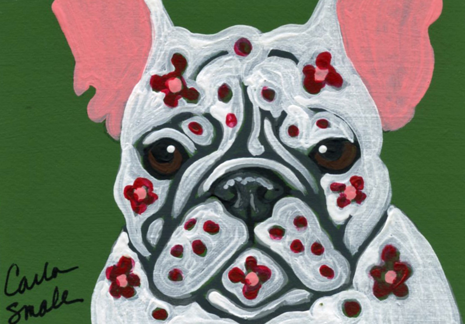ACEO ATC Original Painting Day of the Dead Frenchy Bulldog Art -Carla Smale