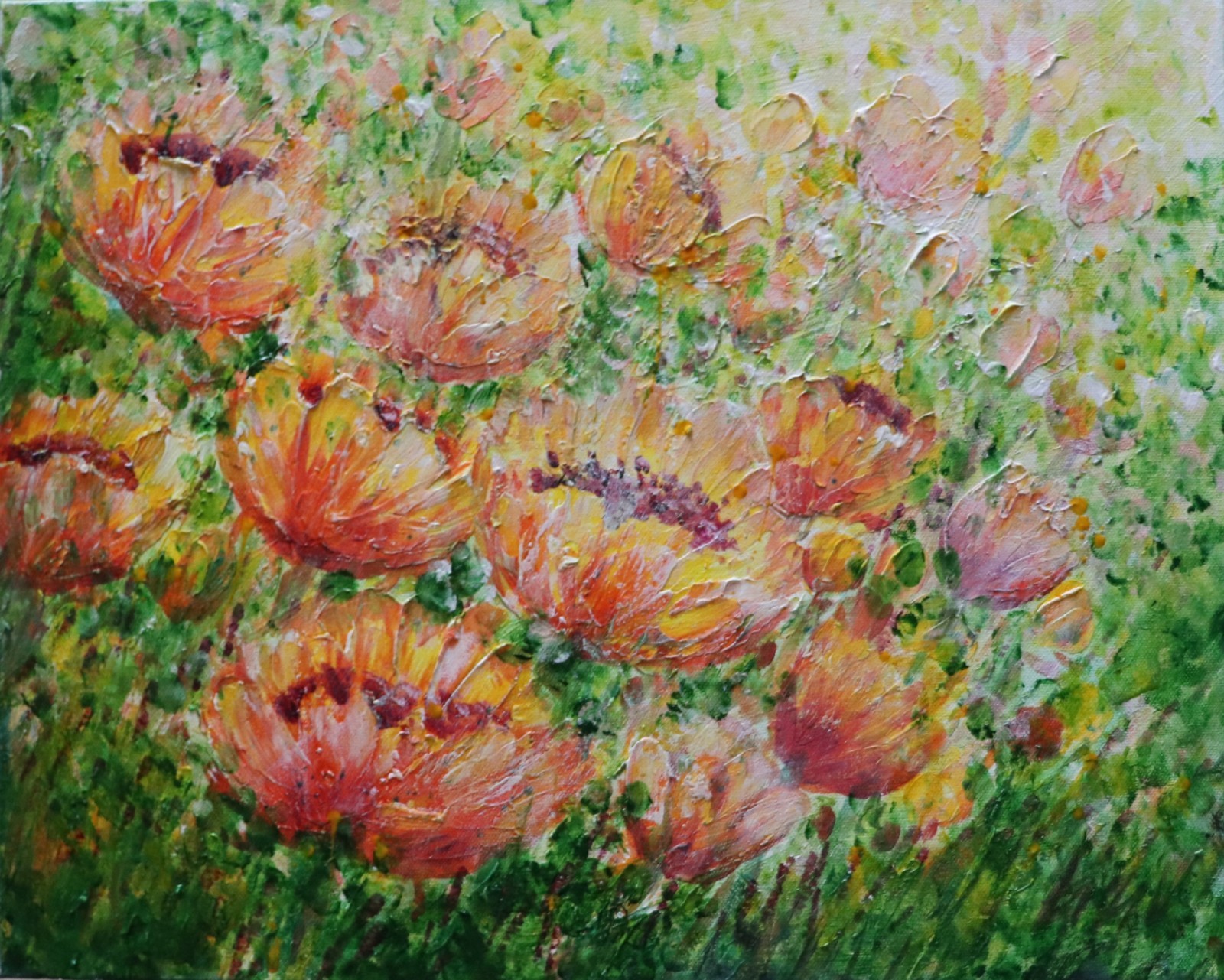 Textured Orange Yellow Floral Impasto Painting | Vibrant Garden Canvas Art