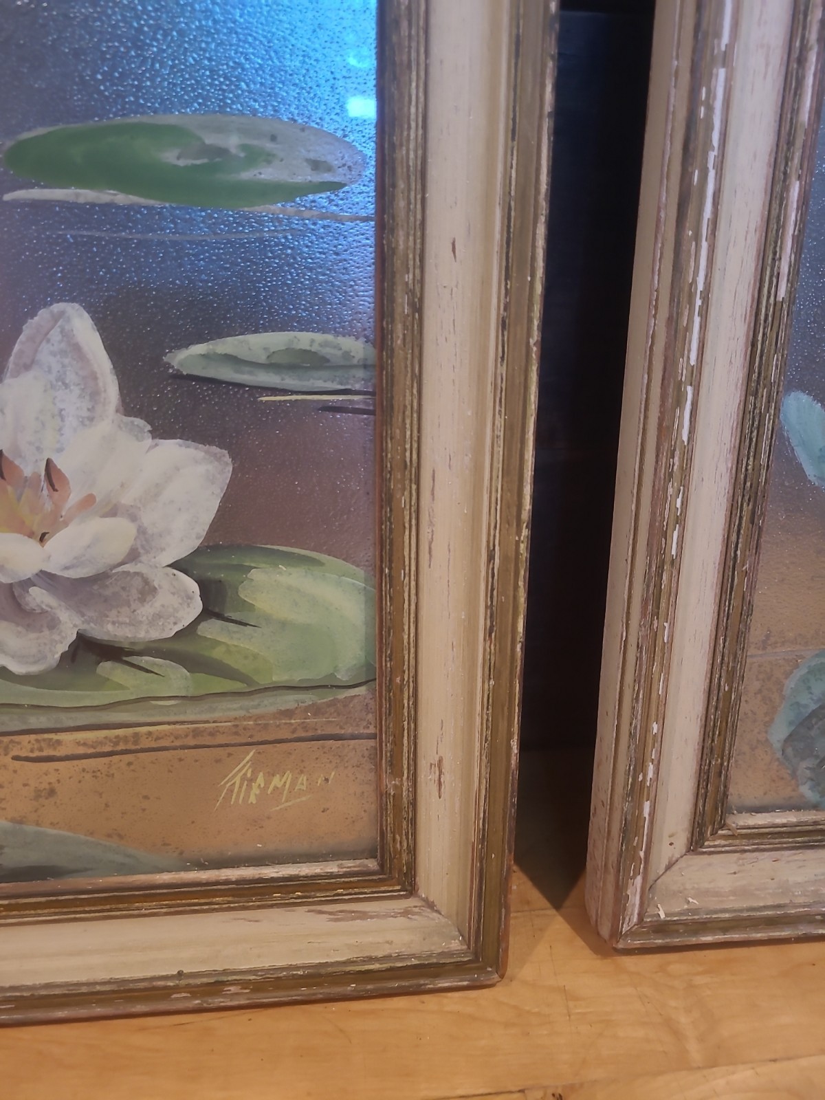 Vintage 1950s MCM Pair Flamingos Paintings On Silver Original 18×24 Frames