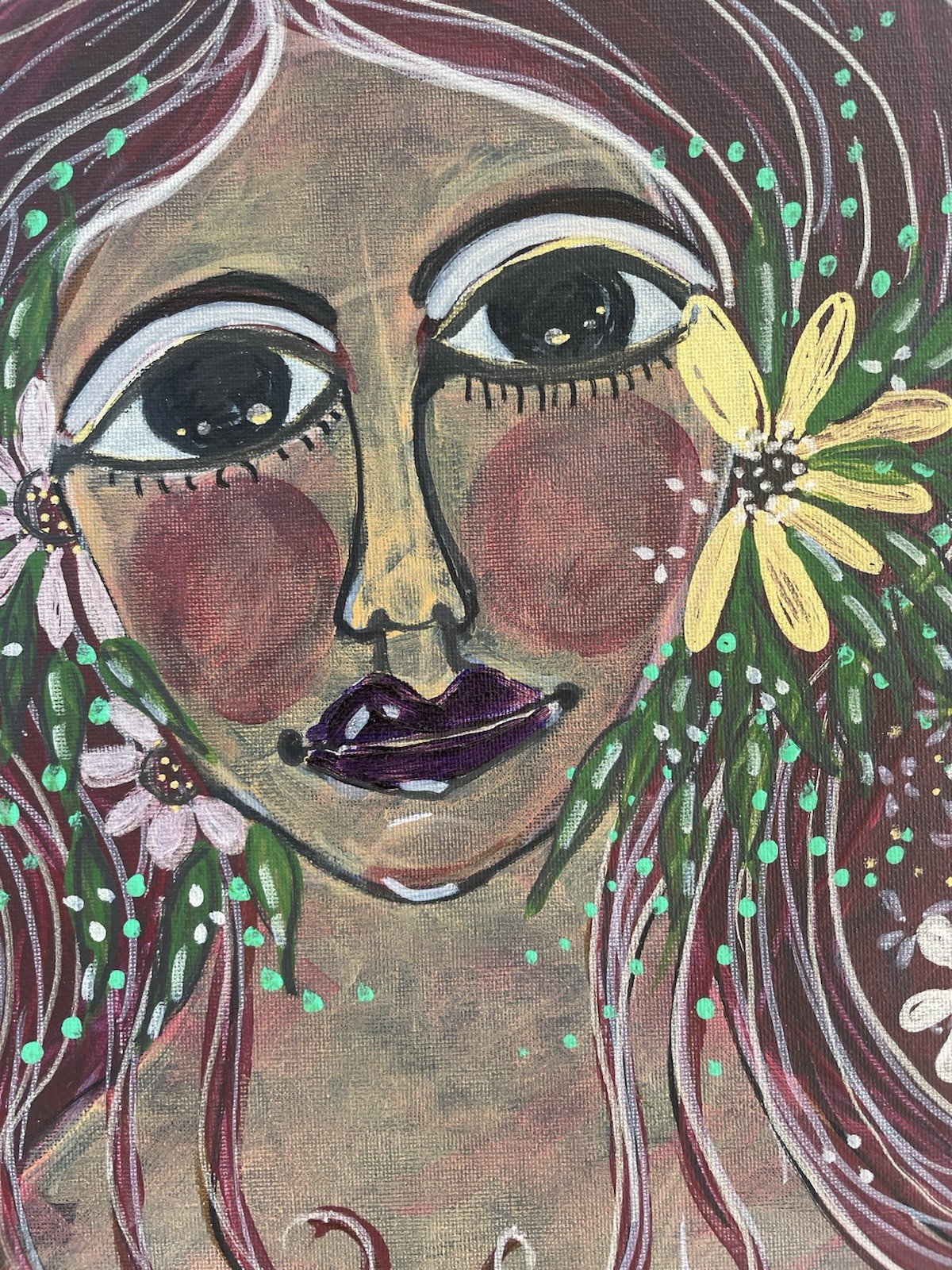Acrylic Painting Original Canvas Fairytale Girl In Garden One Of A Kind Whimsy