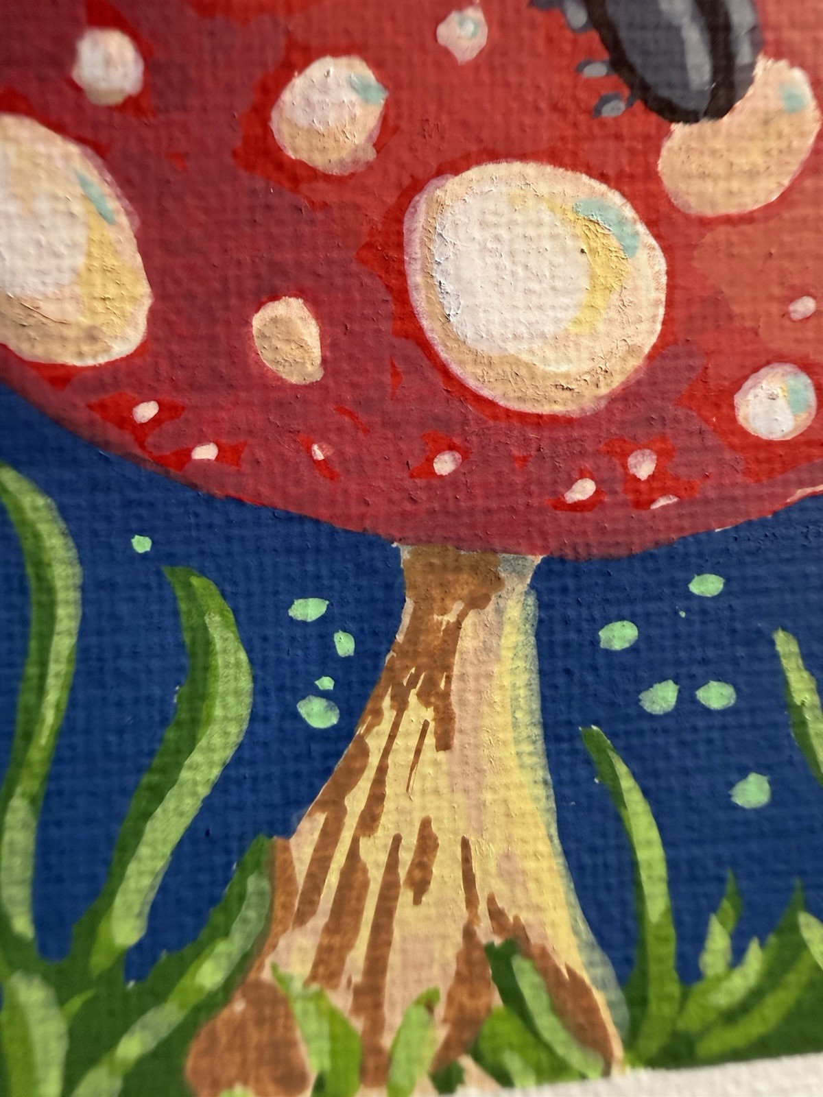 ACEO OOAK Beetle Stargazing MUSHROOM Sky painting Haileylikespaint