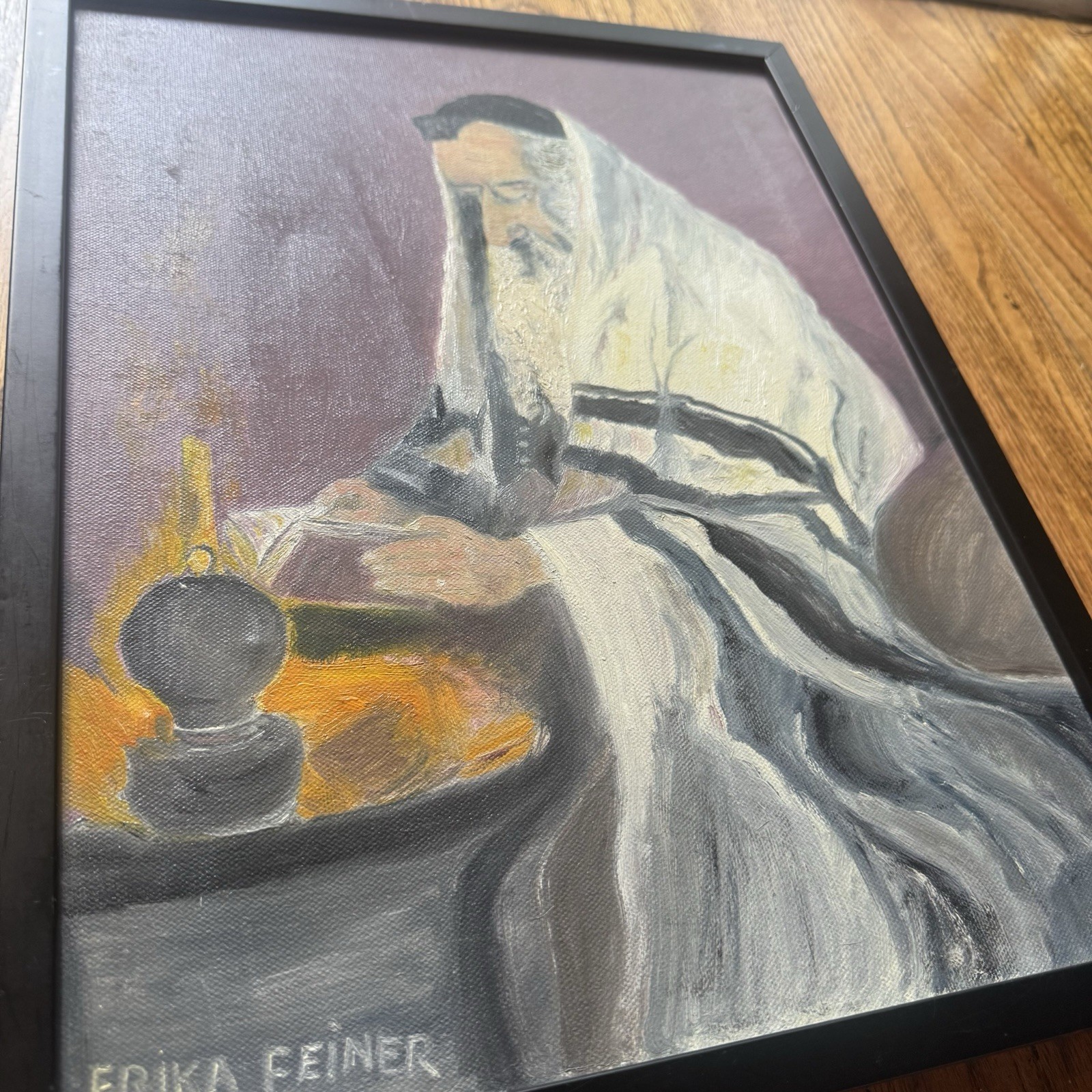 Vintage Original Signed Portrait Painting | Judaica Art Jewish Rabbi | Framed