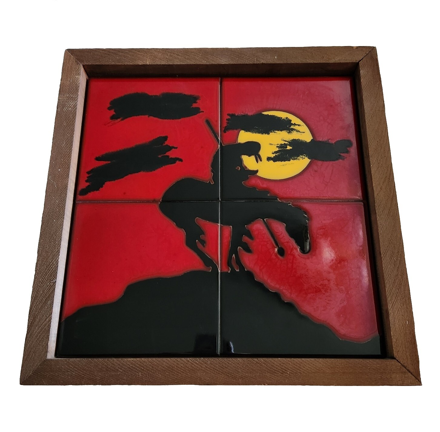 End Of The Trail Original Artwork Ceramic Tile Framed Red Black Outsider Art