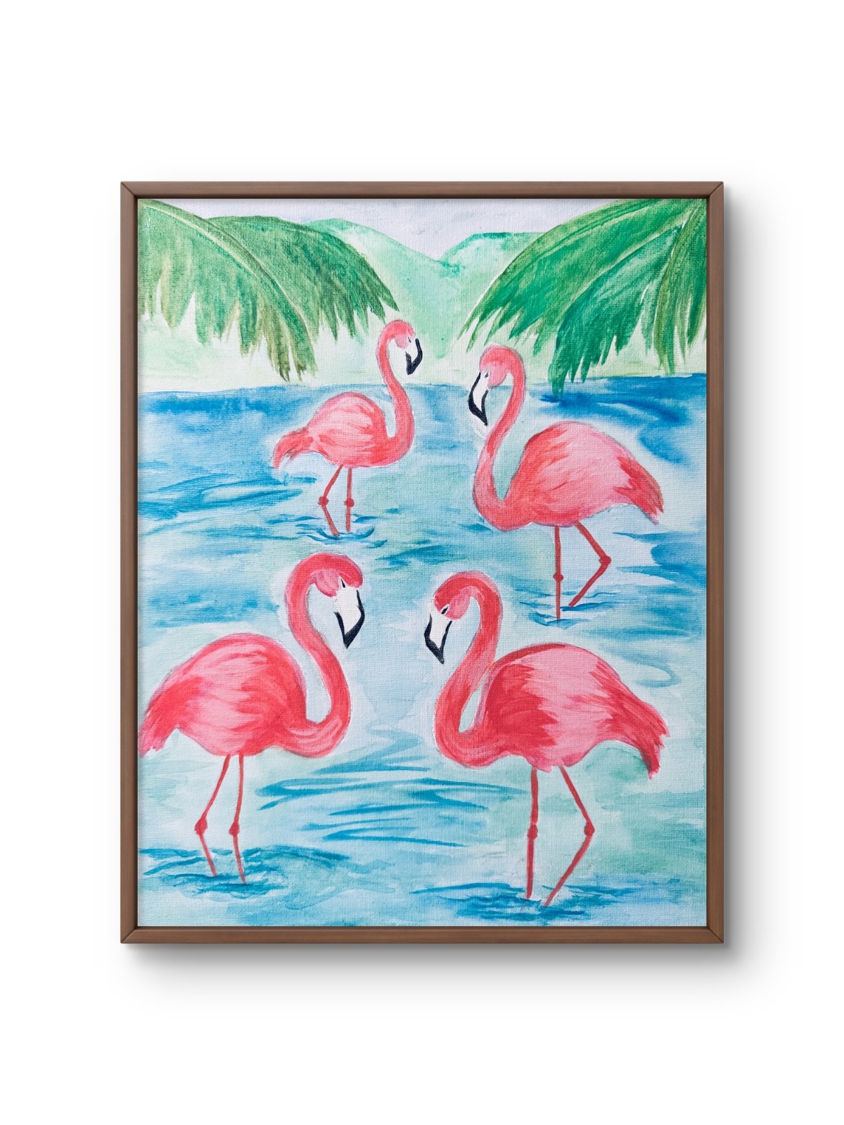 Original Flamingo Painting 11×14 Acrylic Canvas Tropical Bird Coastal Wall Art