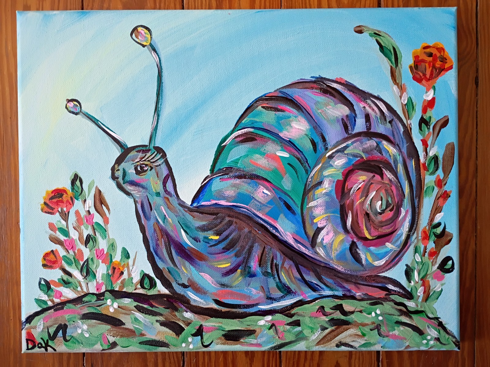 Colorful Snail 11×14 Canvas Original Art Expressionism Abstract Bold Color Kids