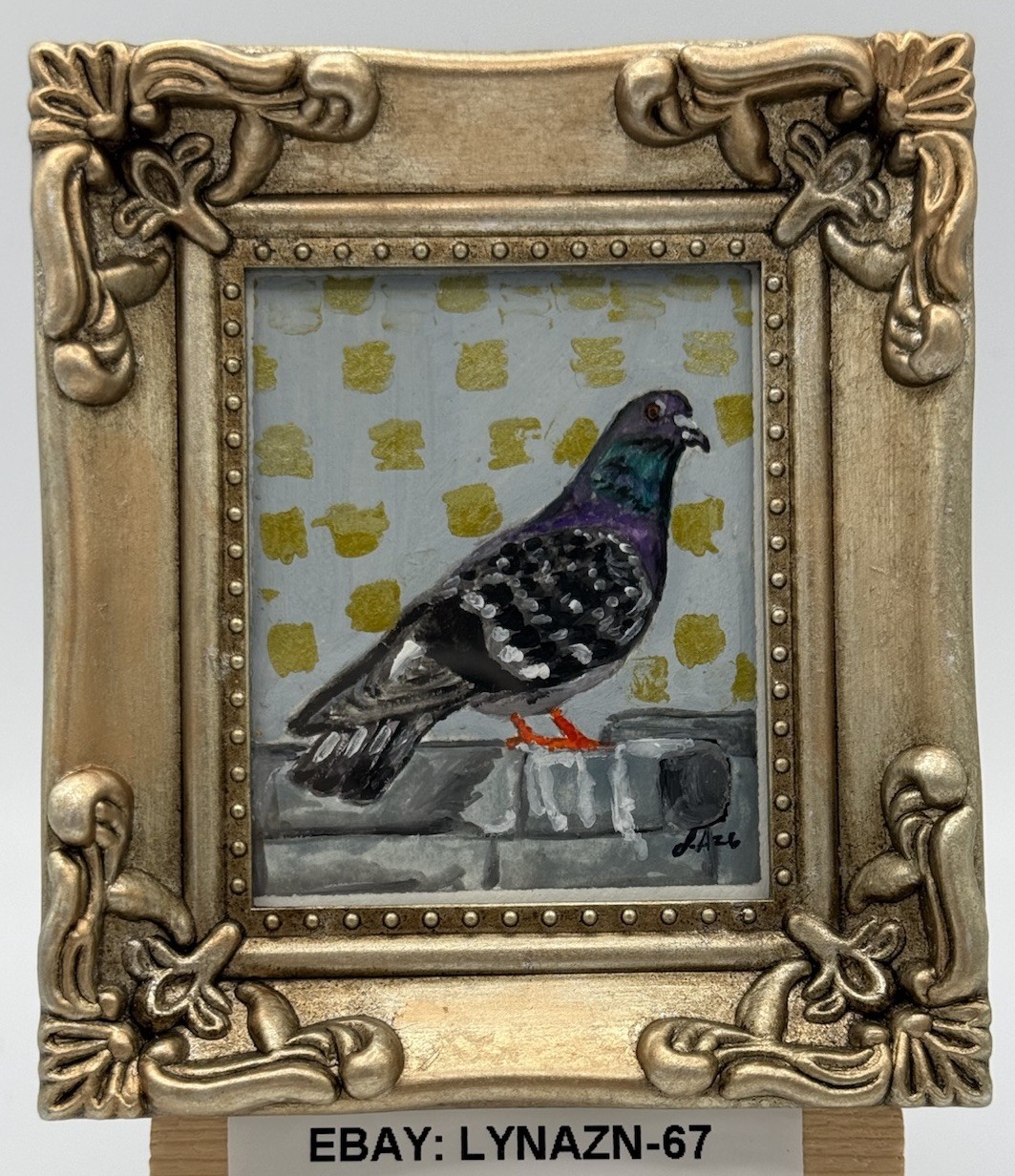 Miniature Ornately Framed Original Gouache Painting Pigeon By Lynazn-67 Signed