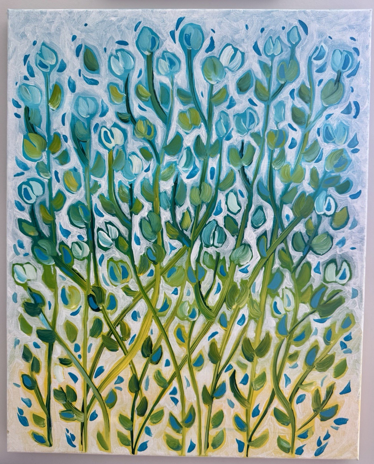 Wildflowers Meadow Blue Sky Original Art Painting Canvas Modern Folk