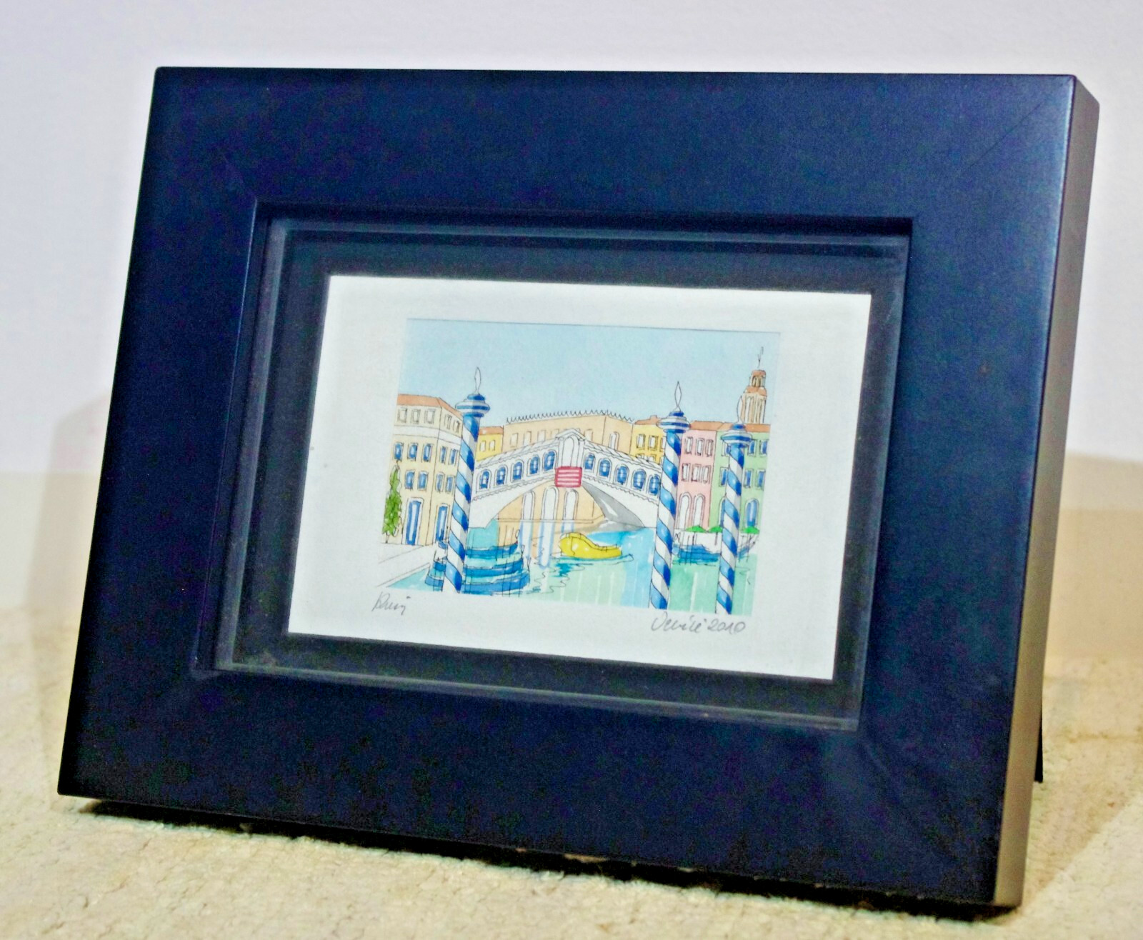 Original Watercolor- Signed Framed- Venice Italy- 2010 Piccola Rialto Bridge