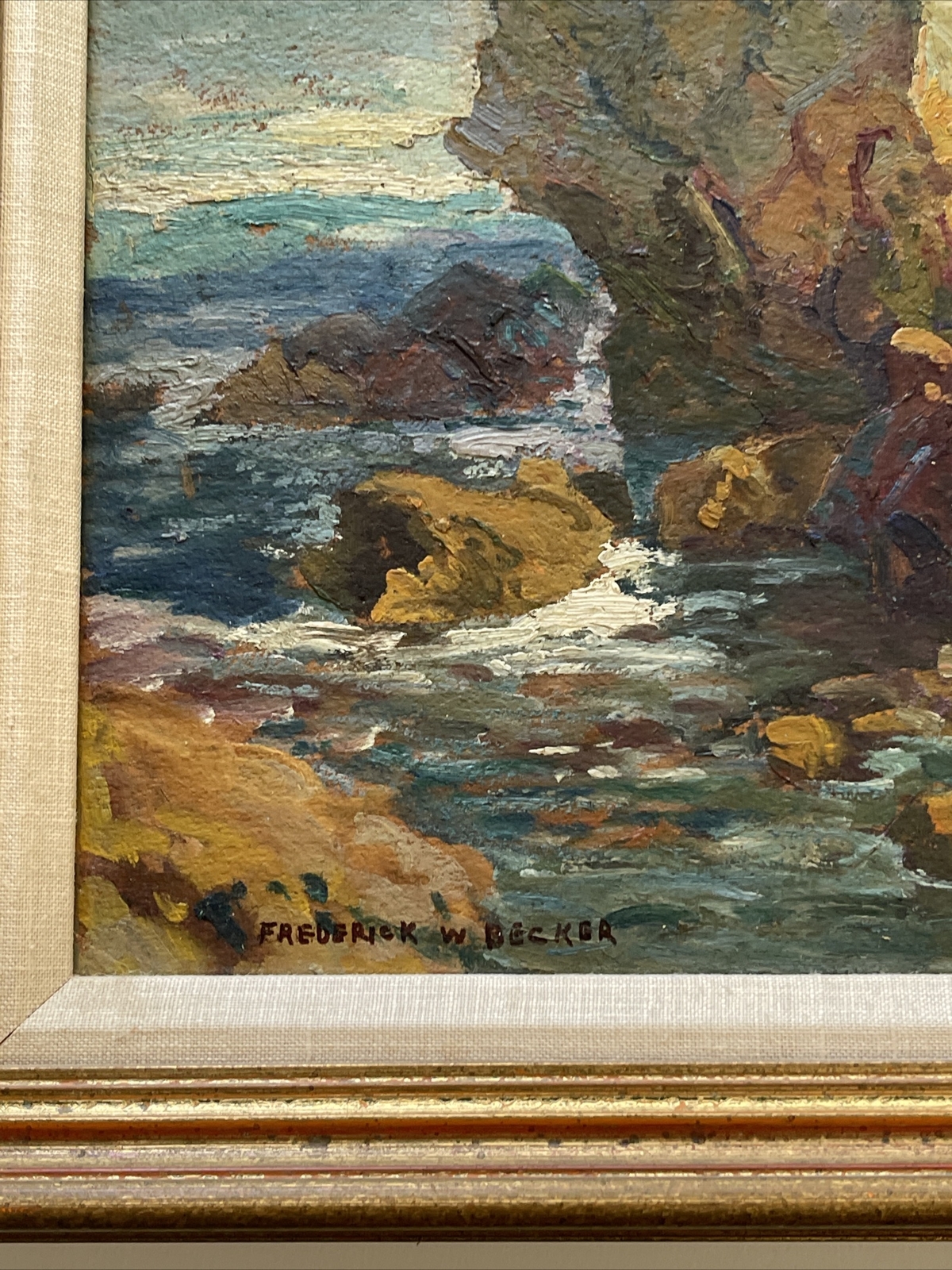 FREDERICK BECKER ANTIQUE LANDSCAPE PAINTING AMERICAN PLEIN AIR COASTAL BEACH
