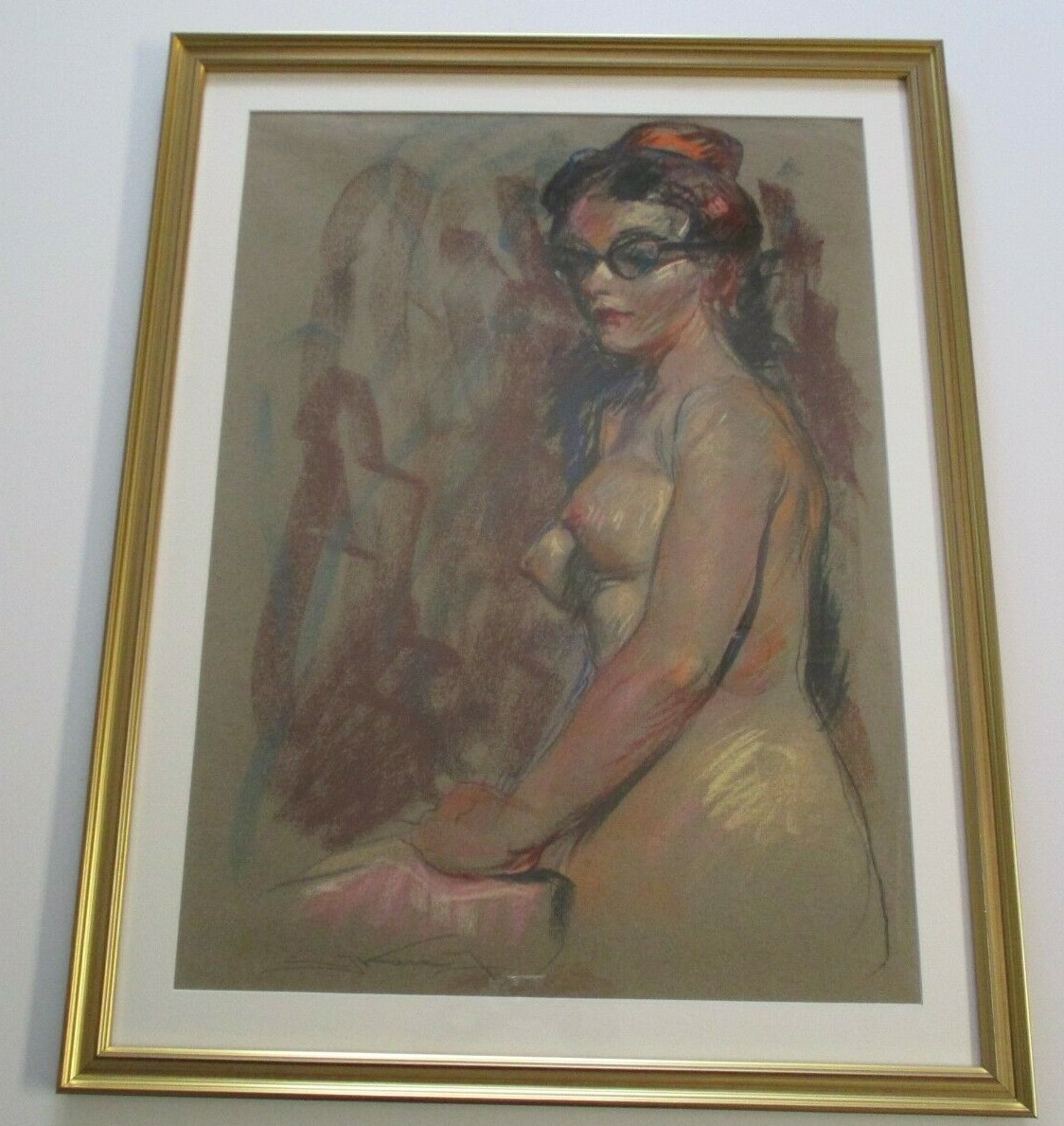 FINEST EMIL KOSA DRAWING Antique Woman FEMALE MODEL WITH GLASSES AMERICAN