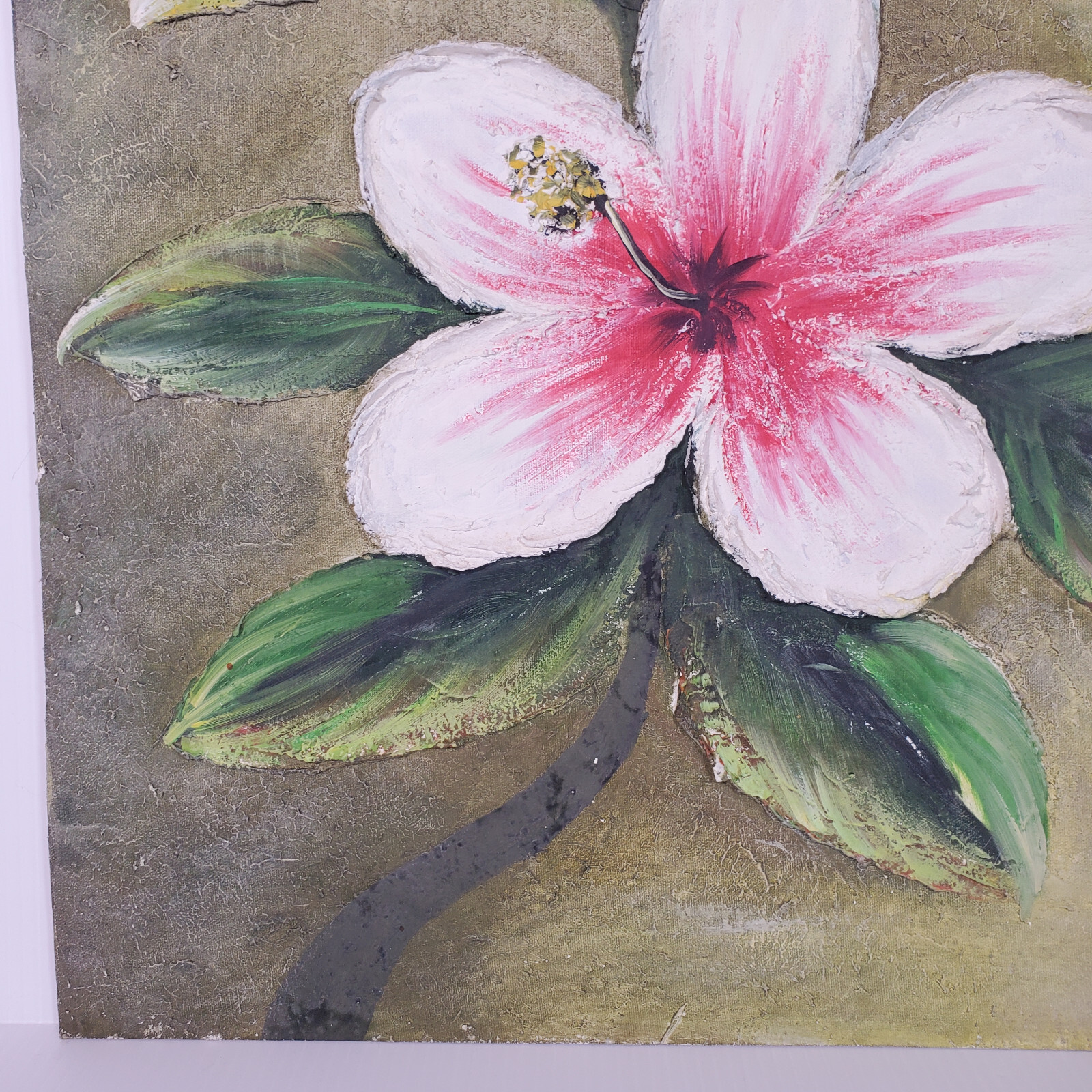 Tropical Flower Thick Spatula Impasto 24×20 Vtg Canvas Painting Masonite Board