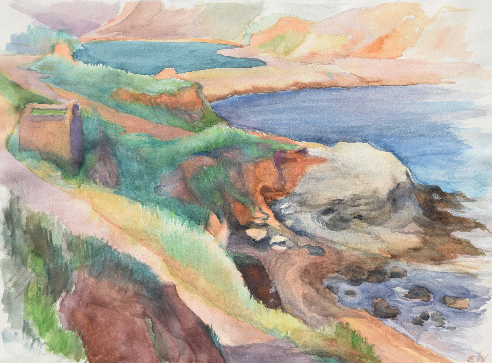 Ernst Wolfhagen 1907-1992 Hanover/watercolor 1979 coastal landscape sea