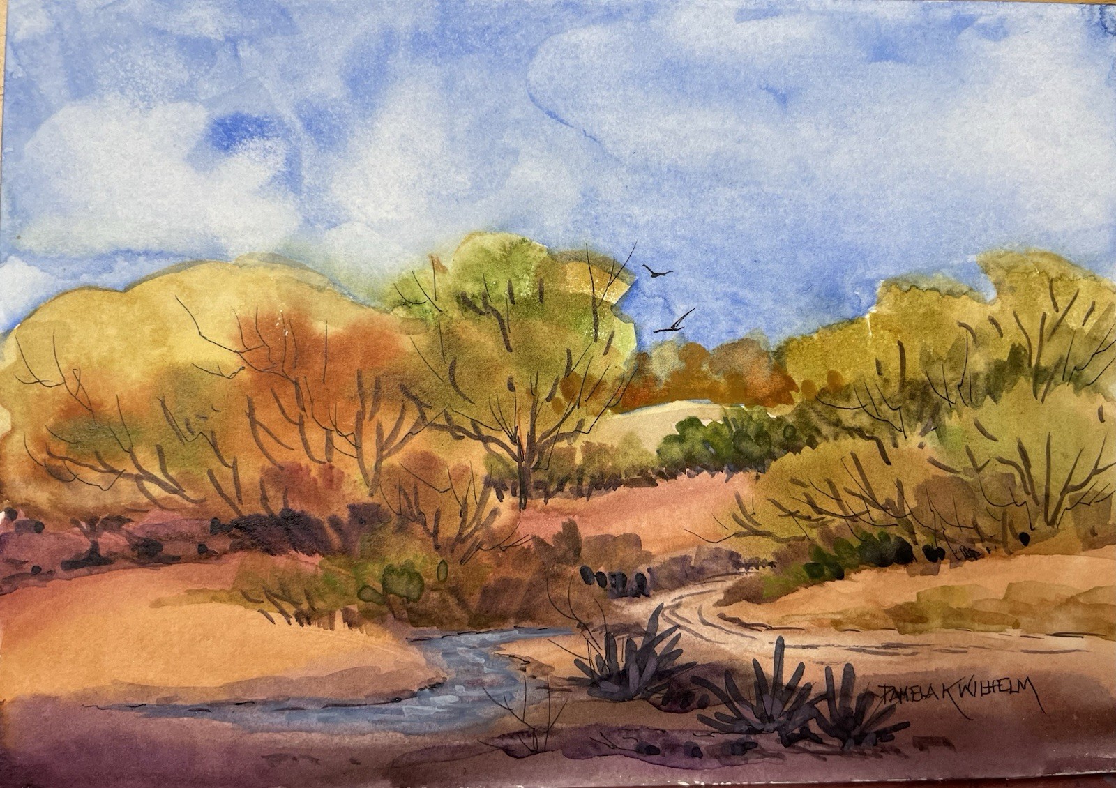 Original Pamela Wilhelm 5×7” Southwest Memories Red Clay Road & Creek