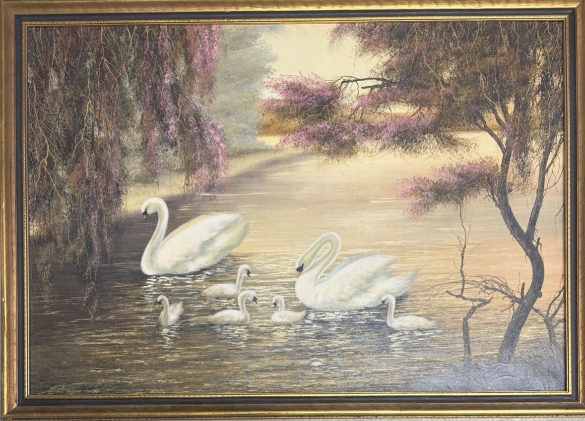 20th Century Swan Painting Stunning Signed