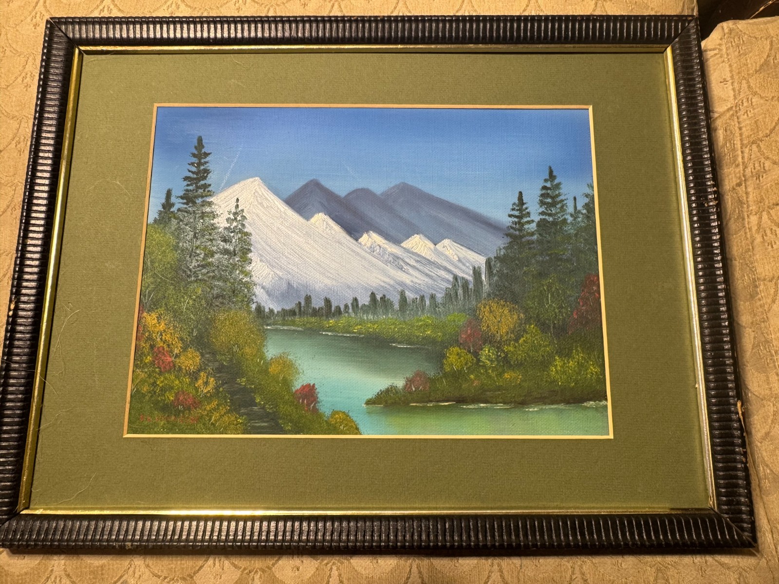 B.L Johnson «River And Mountain Landscape Scene» Oil Painting – Signed/Framed