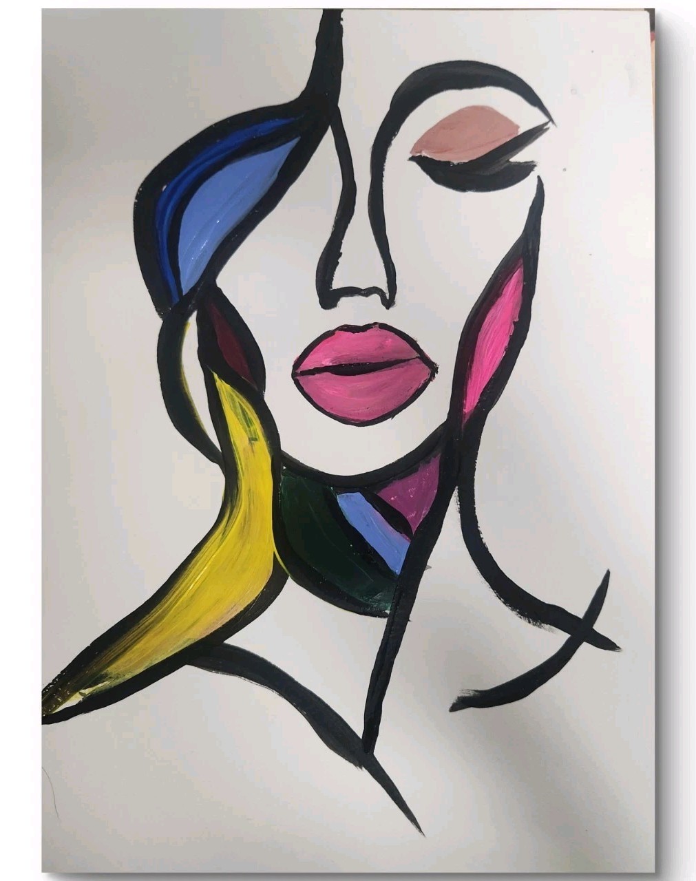 Beautiful Woman Abstract Colorful Modern Unique Bold Acrylic Mixed Media Paper