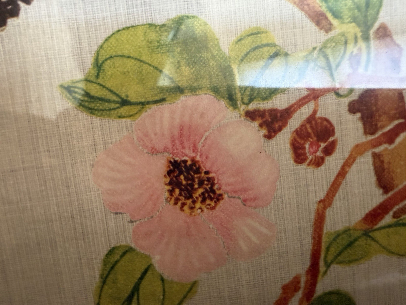 Paper Appliqued Vintage Artwork Faux Chinese Silk Painting Bird Flowers Chicago