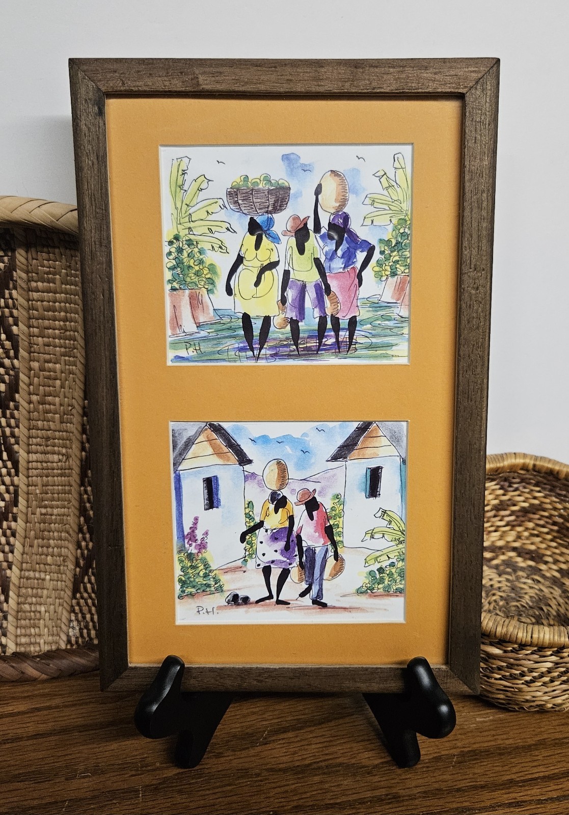Pierre‑Henri Philippe Watercolor & Ink on paper Tropical Jamaican Scene w/People