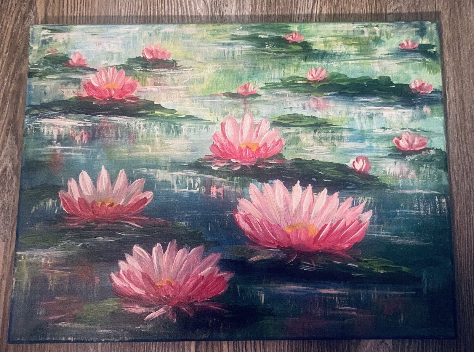 Water Lily Oil Painting Flower Artwork pink lily pictures size 16x12x.5 “