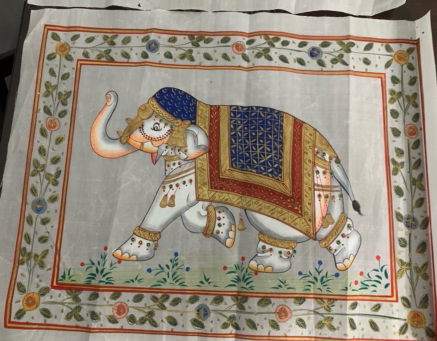 3 – AUTHENTIC Vintage Indian Elephant Paintings Art on Silk Fabric Bought INDIA
