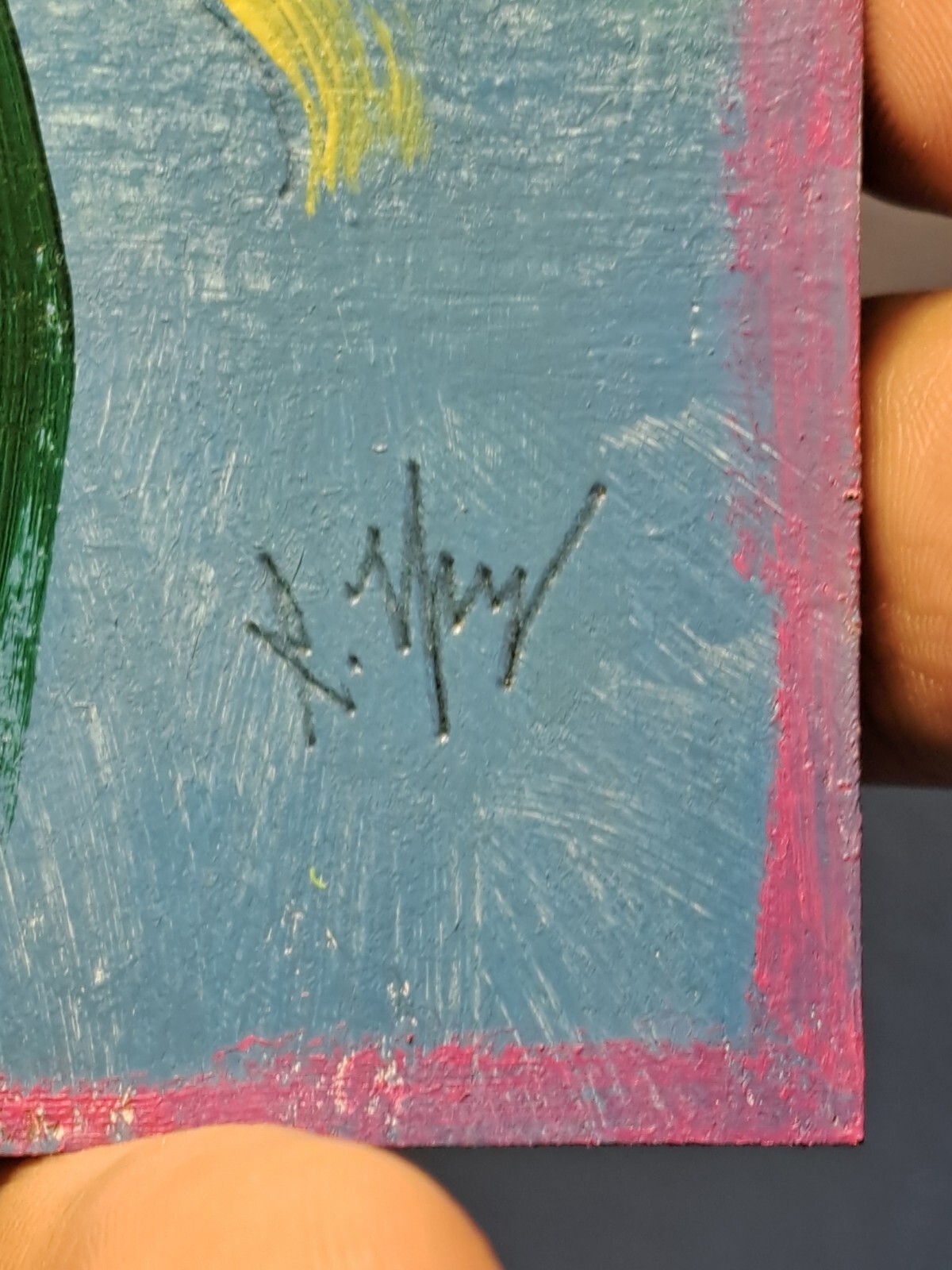 Blue yellow acrylic ink «Yellow Flower» Artcard Limited 1/1 Signed by artist