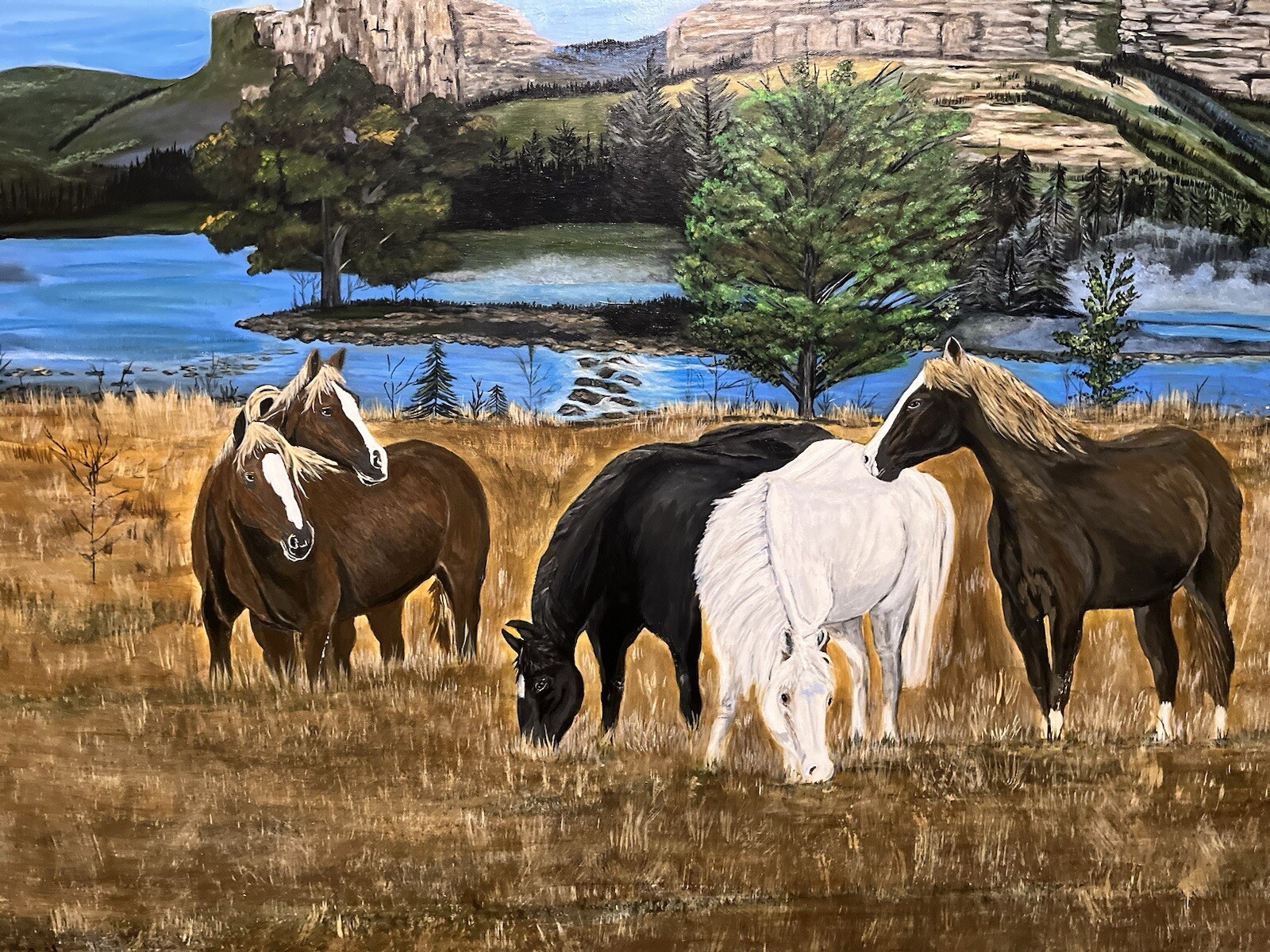 Original Hand Painted Acrylic Horse Landscape On Canvas By Leah Smith