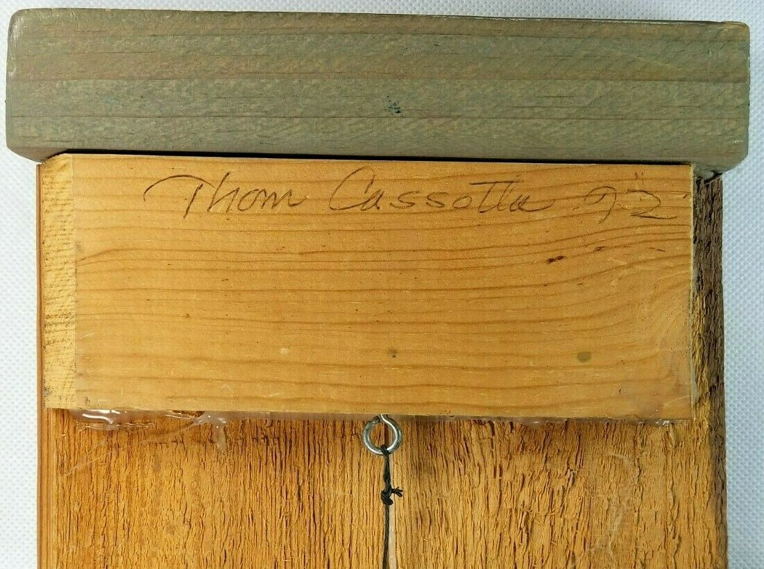 Fine American Folk Art Thom Cassotta harbor view wood painted & Burned Technique
