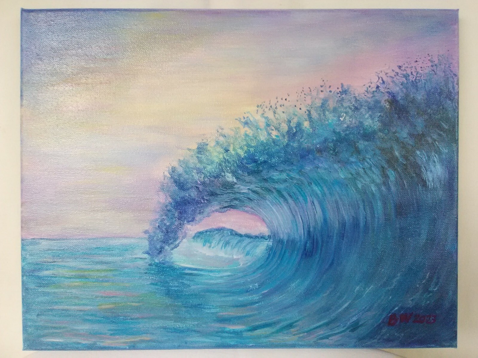 Original Acrylic Painting Wave Pastel Sky Seascape 11X14 Canvas Coastal US Art