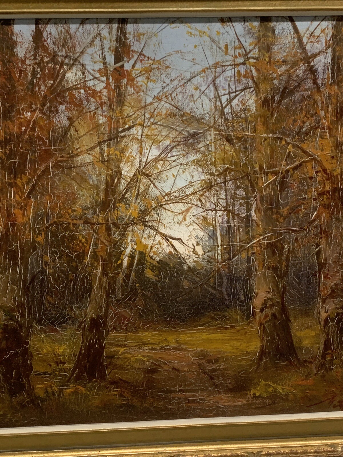 VTG Impressionistic Tree Landscape OOC Oil Canvas 23”x27” (16×20) Signed Framed