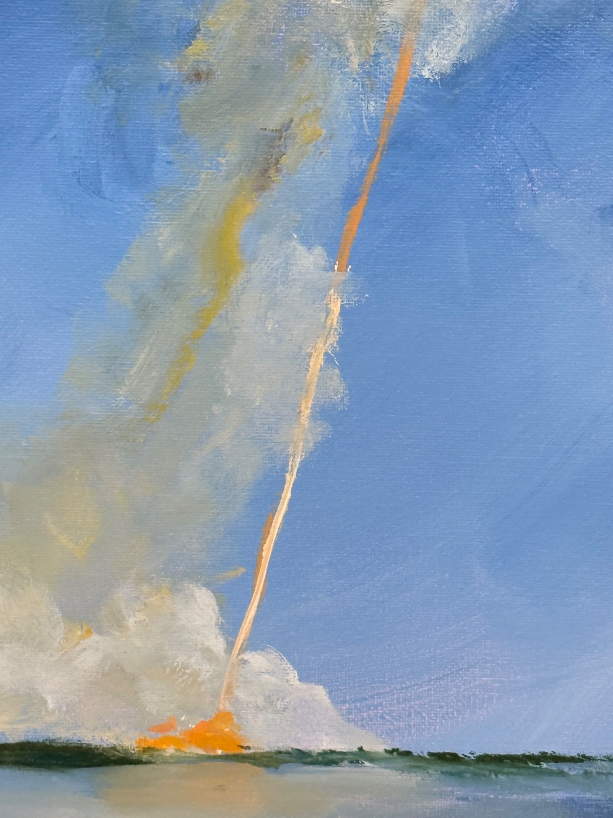Original Acrylic Artemis II NASA Rocket Launch Plume Dramatic Sky Painting 16×20