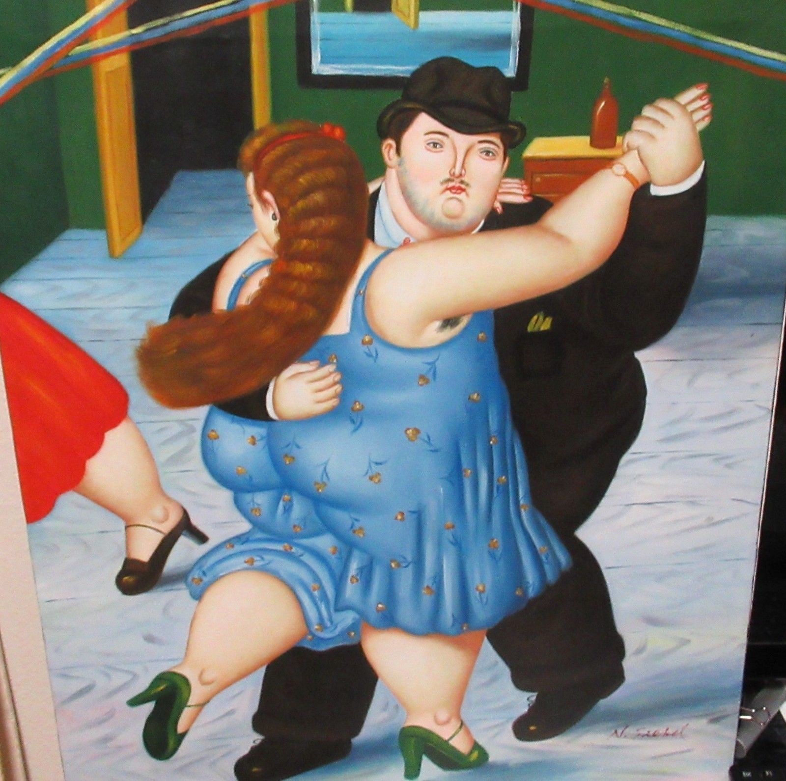 N.SIEBEL WOMAN AND MAN DANCING OIL ON CANVAS PAINTING