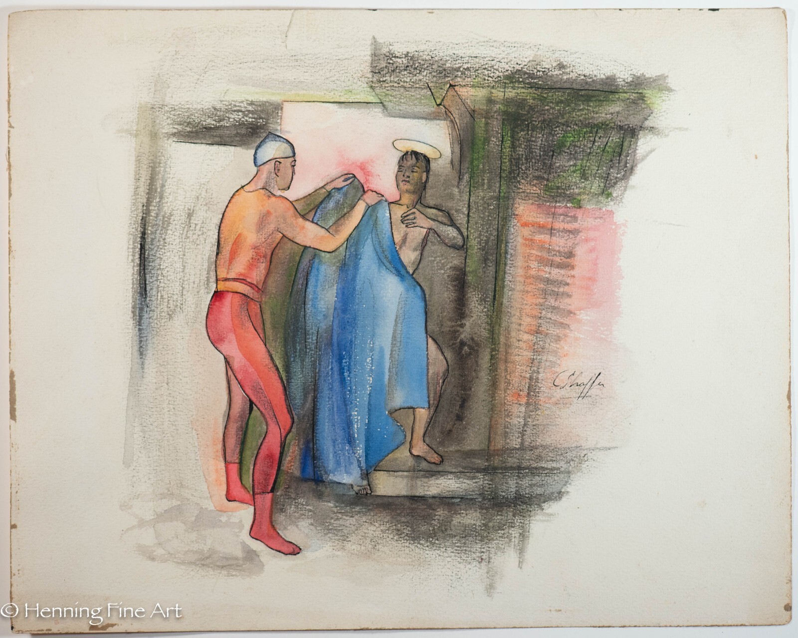 Beautiful Vintage Carl Shaffer Impressionist Painting Theatrical Men WPA 31